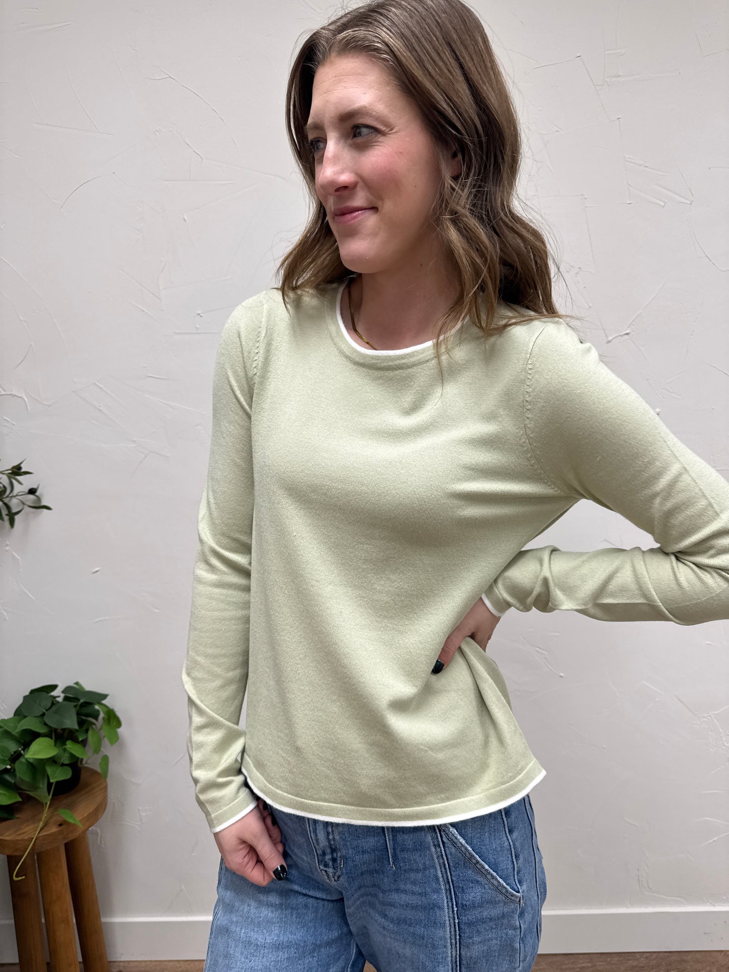 Contrast Color accent crew neck