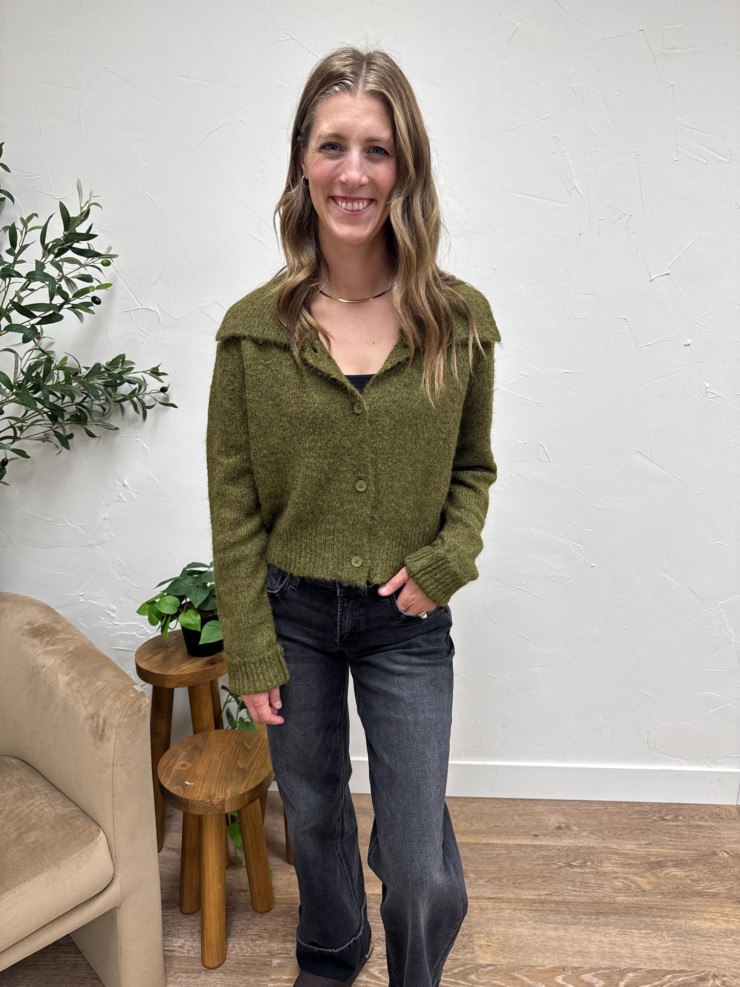 Button Up Collar Neck Cardigan