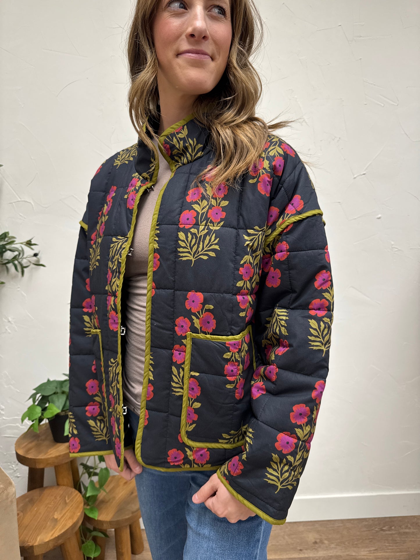 Dark Floral Quilted Jacket