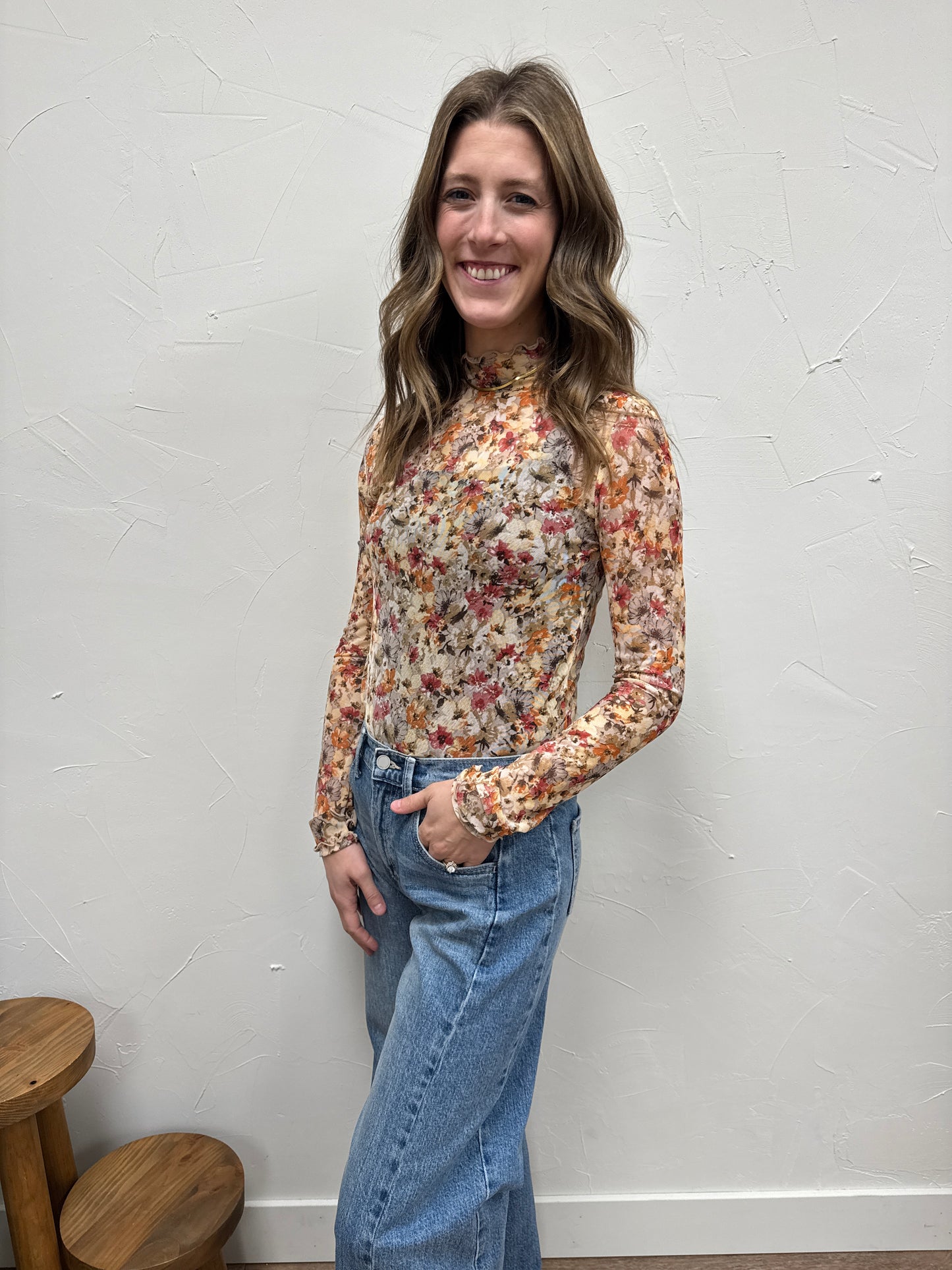 Floral Mesh Print Top