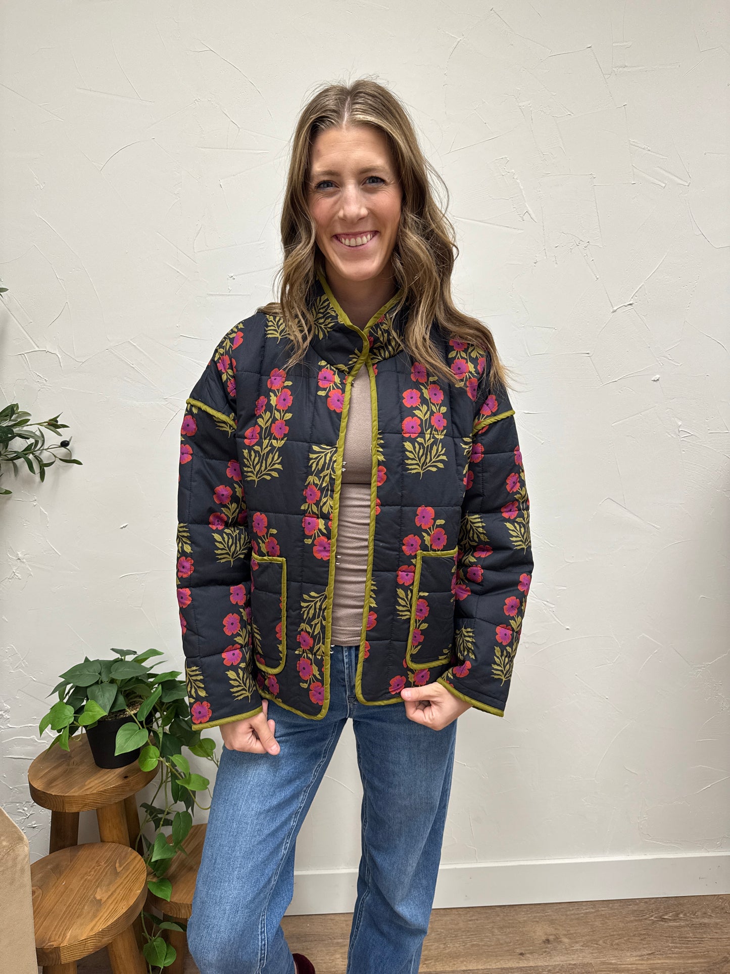 Dark Floral Quilted Jacket