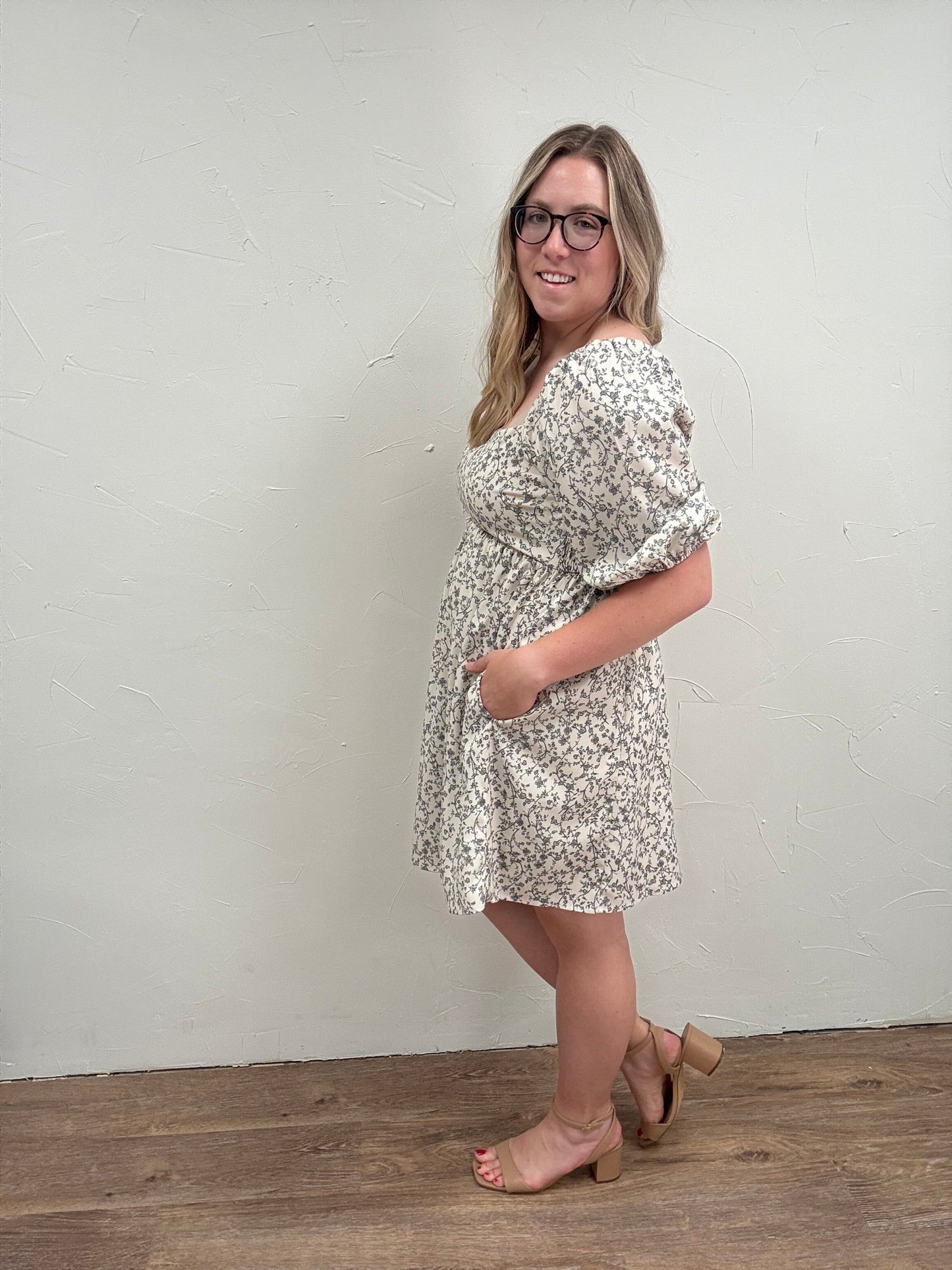 Floral Square Neck Mini Dress
