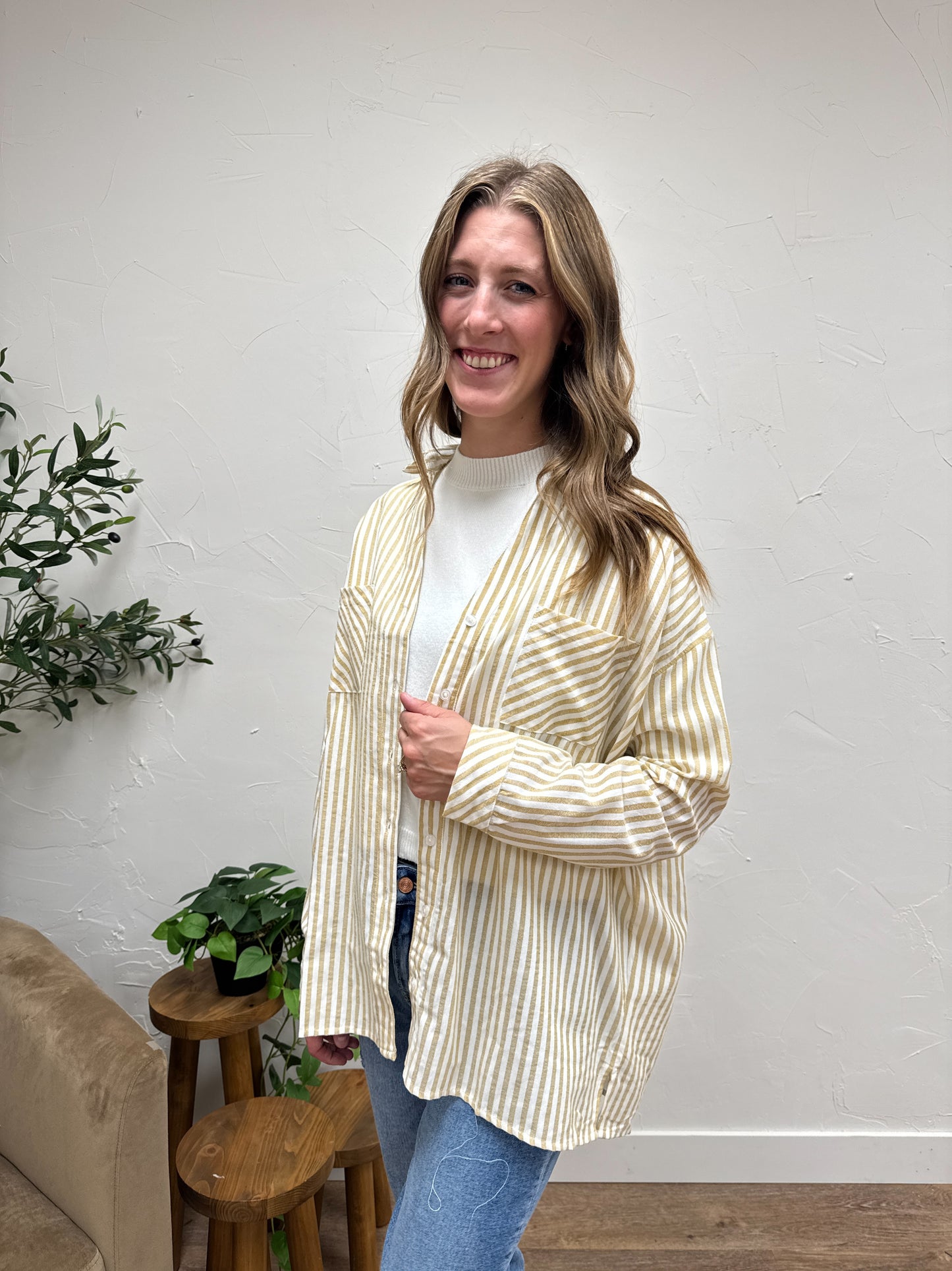 Striped Pattern Button Down Shirt