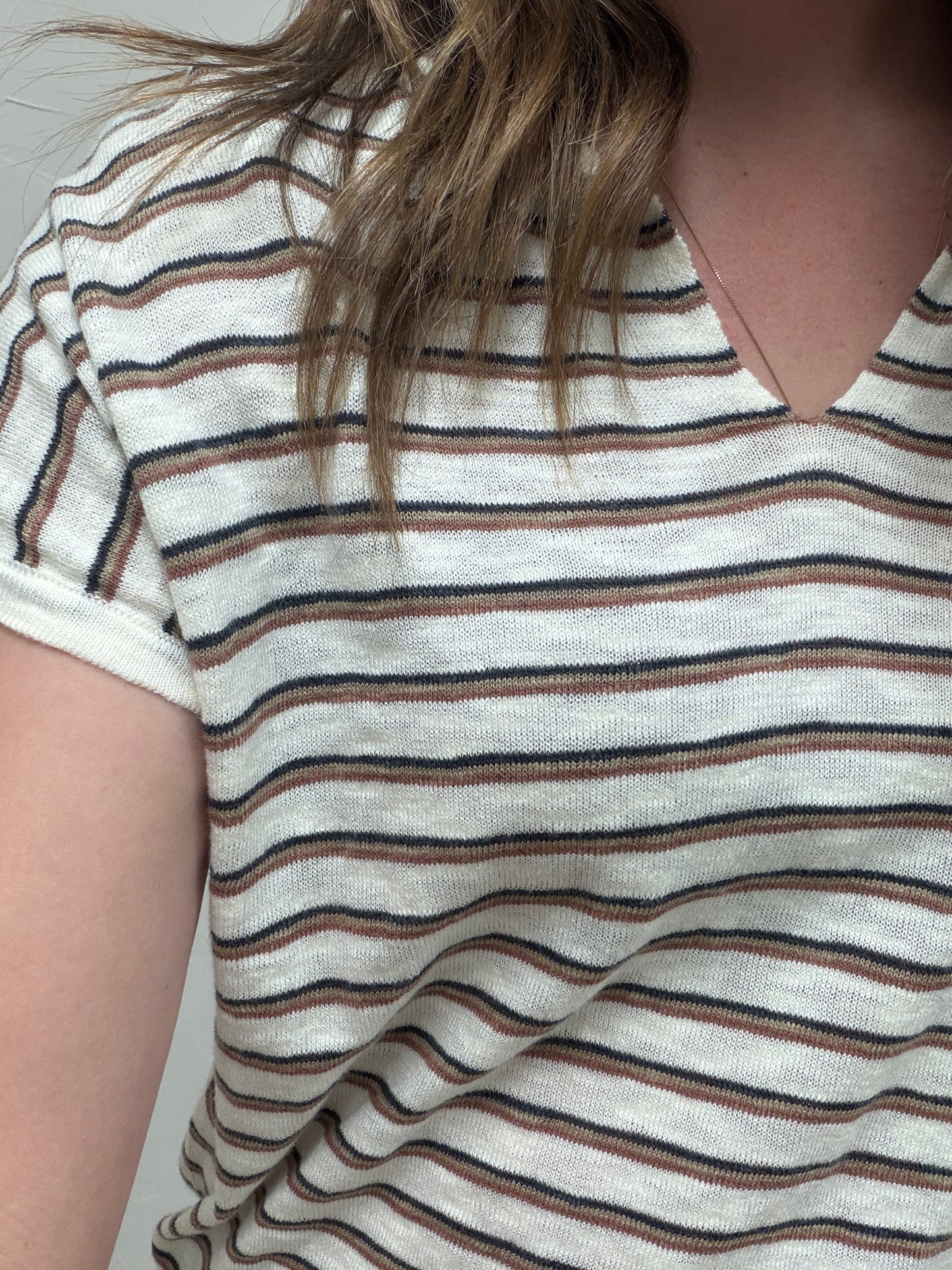Multi Striped Slit Neck Sweater Top for Women – Colorful Knit Pullover