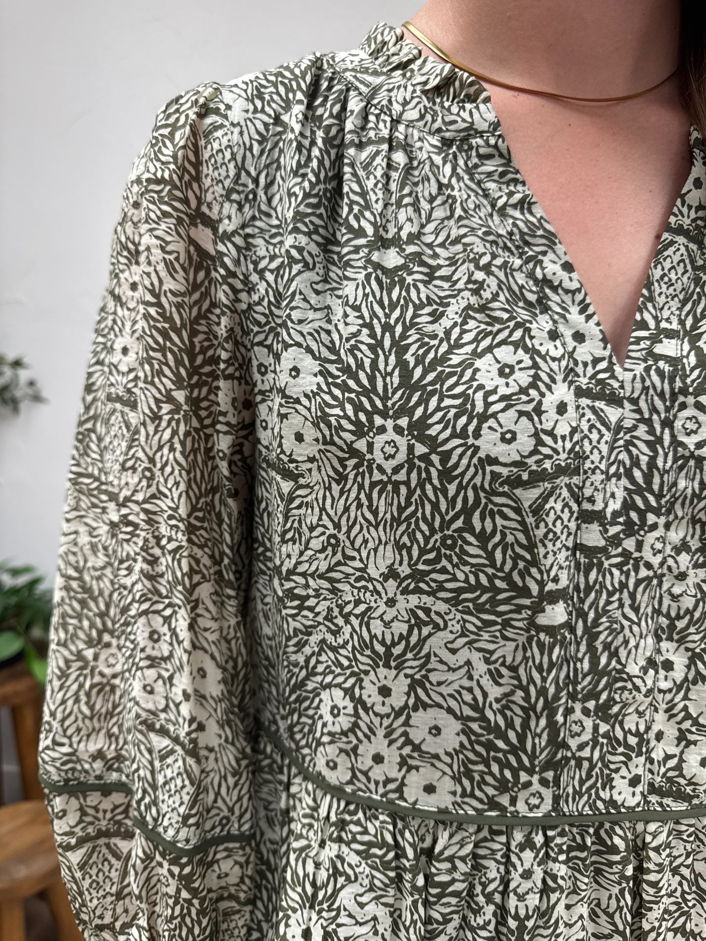 Sheer Sleeve Printed Dress