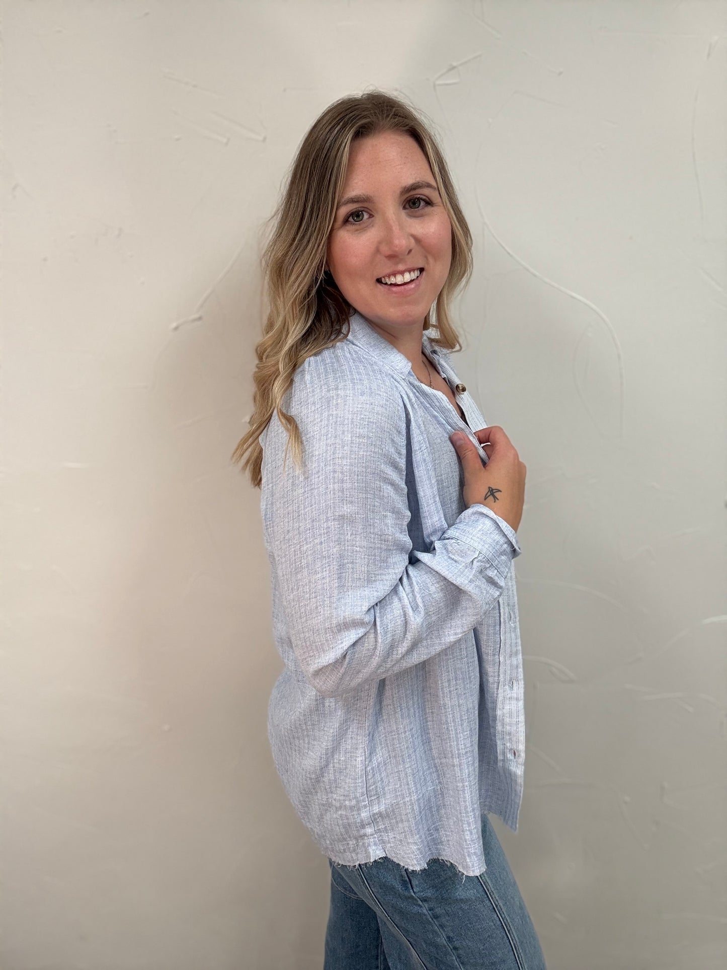 Raglan Button Down Striped Top