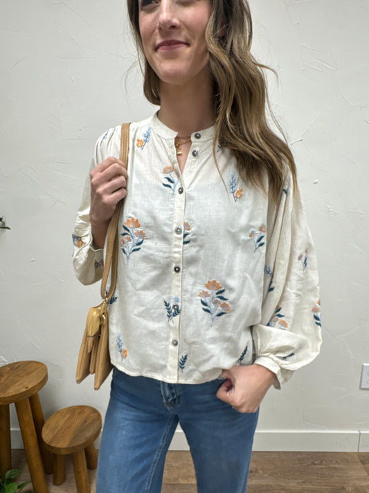 Button Down Embroidered Top