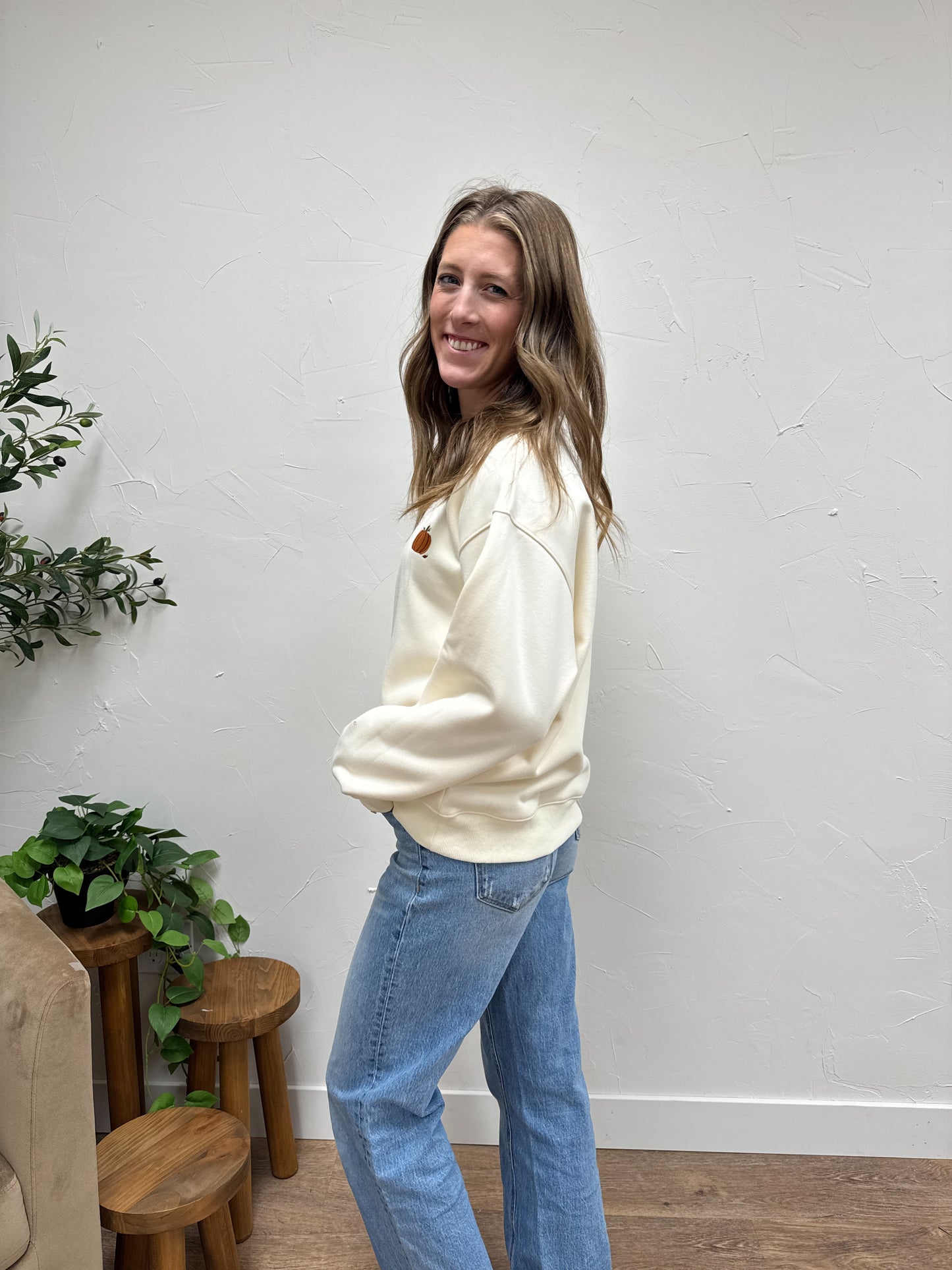 Crew Long Sleeve Fall Icon Embroidery Sweatshirt