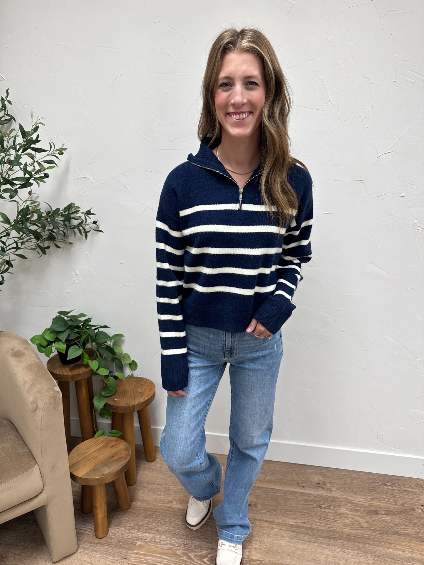 Quarter Zip Striped Top