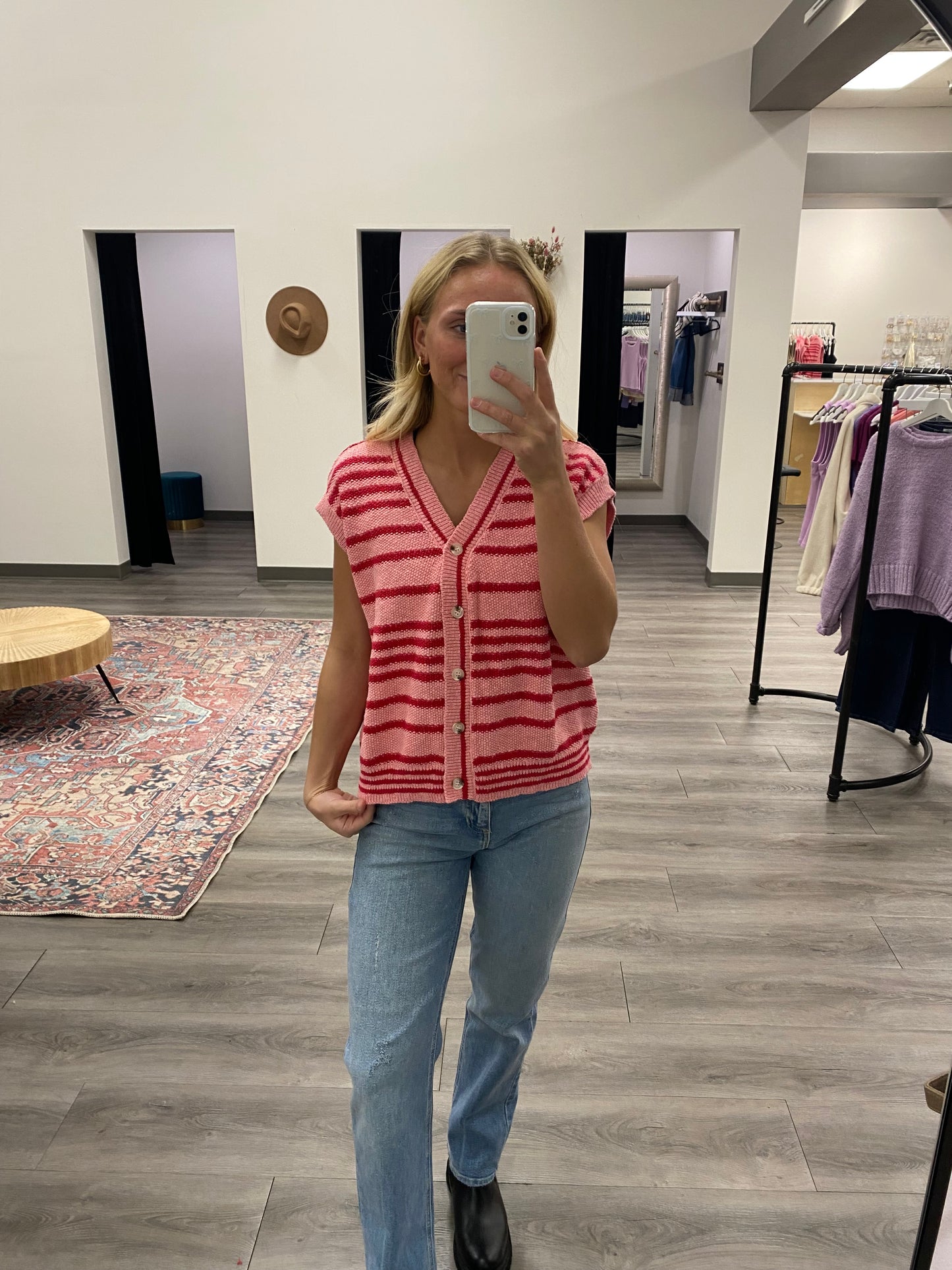 STRIPED BUTTON-UP SWEATER TOP - Three:Twelve Boutique