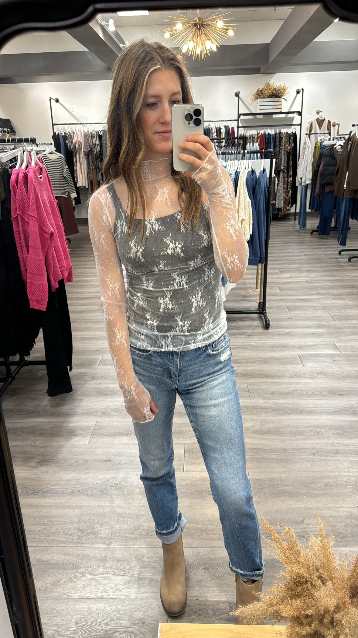 Mesh Lace Mock Neck Top - Three:Twelve Boutique