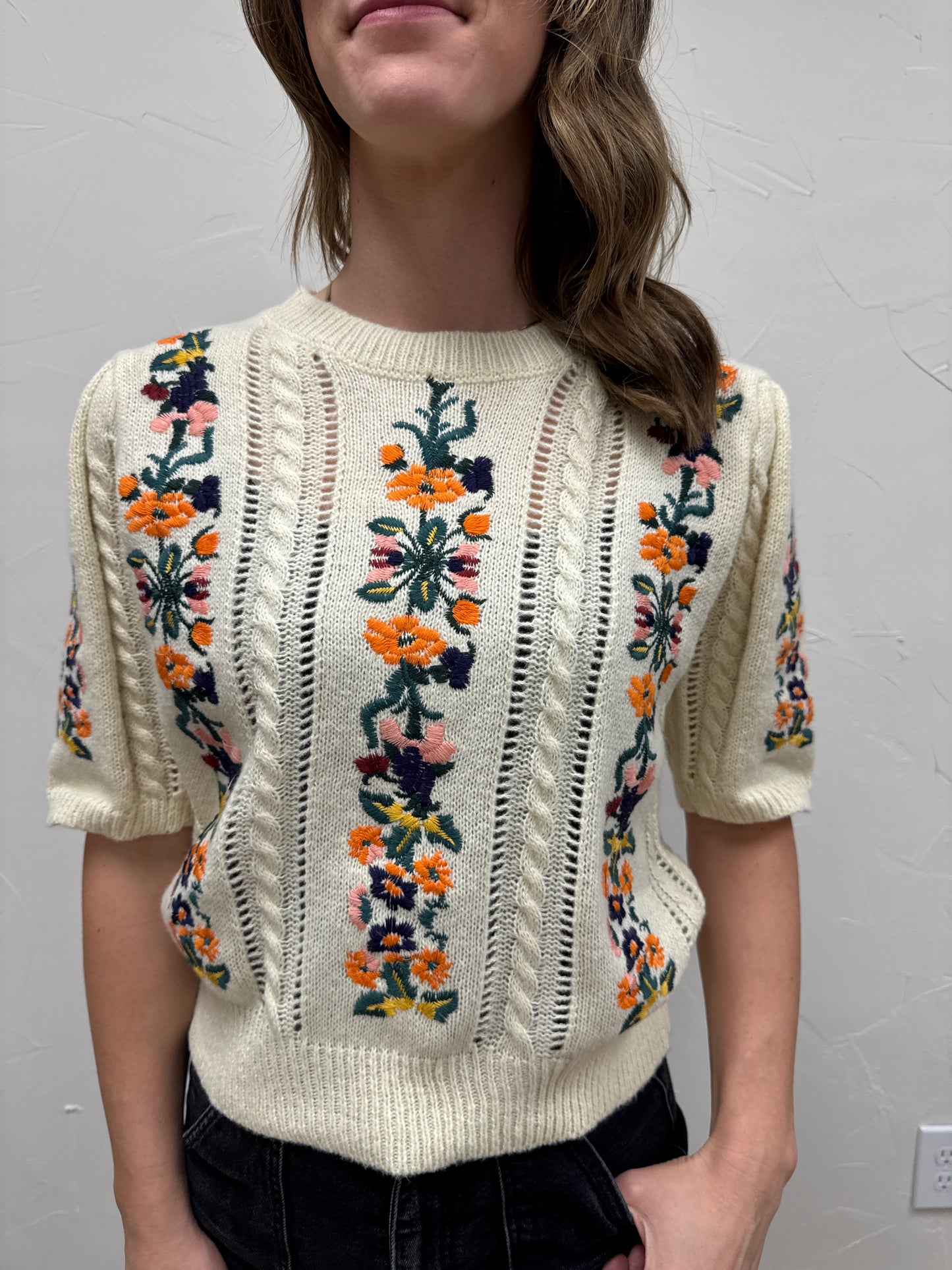 Floral Embroidery Pullover Sweater
