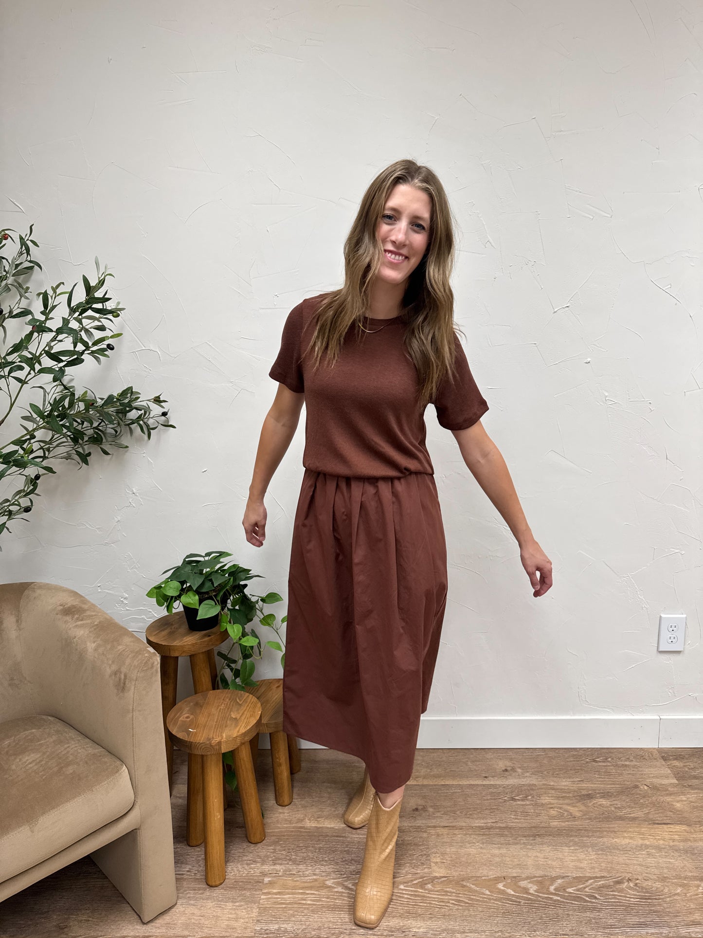Mixed Media Sweater Midi Dress