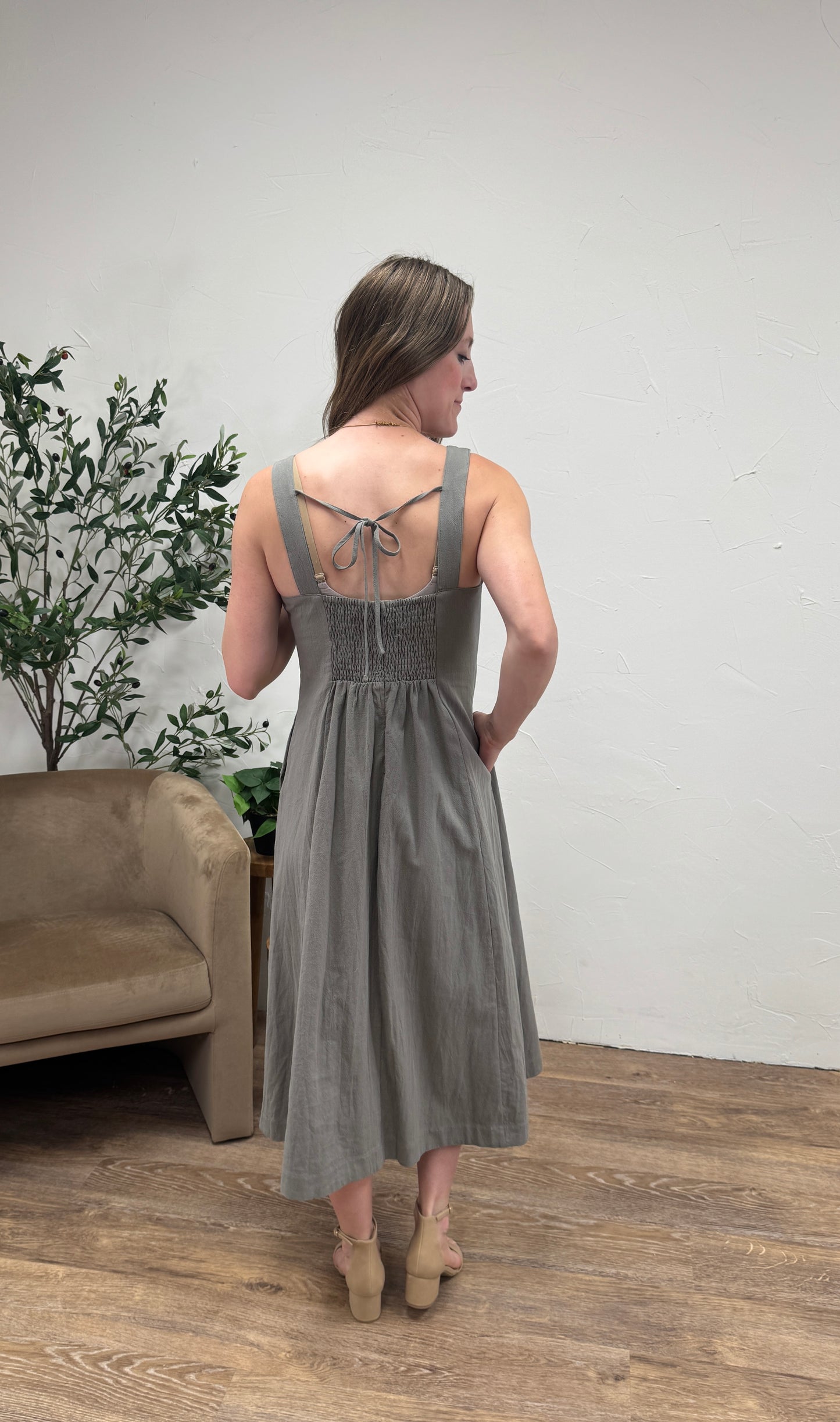 Pintuck Front Sleeveless Dress