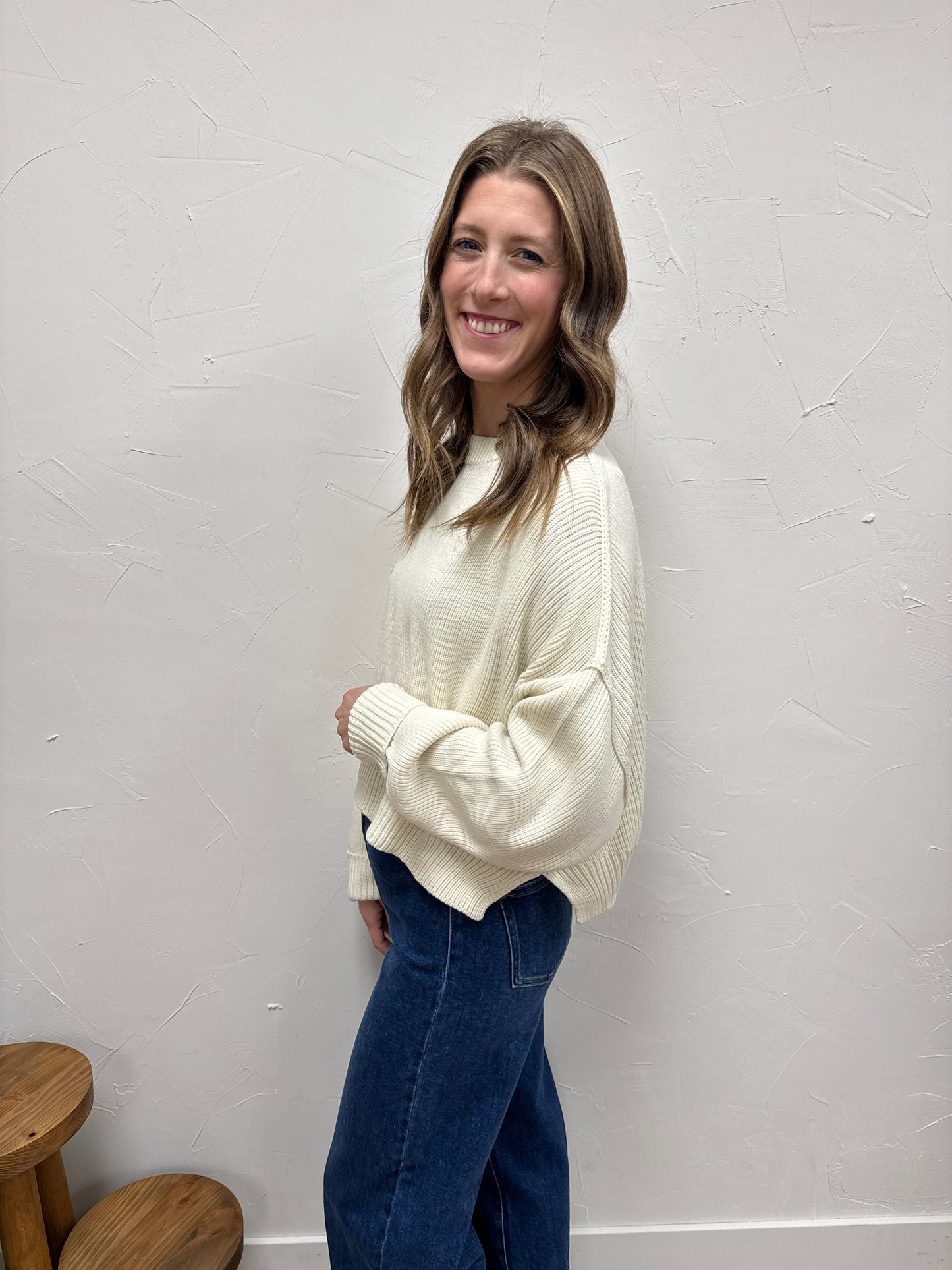 Ribbed Knit Oversized Cropped Sweater