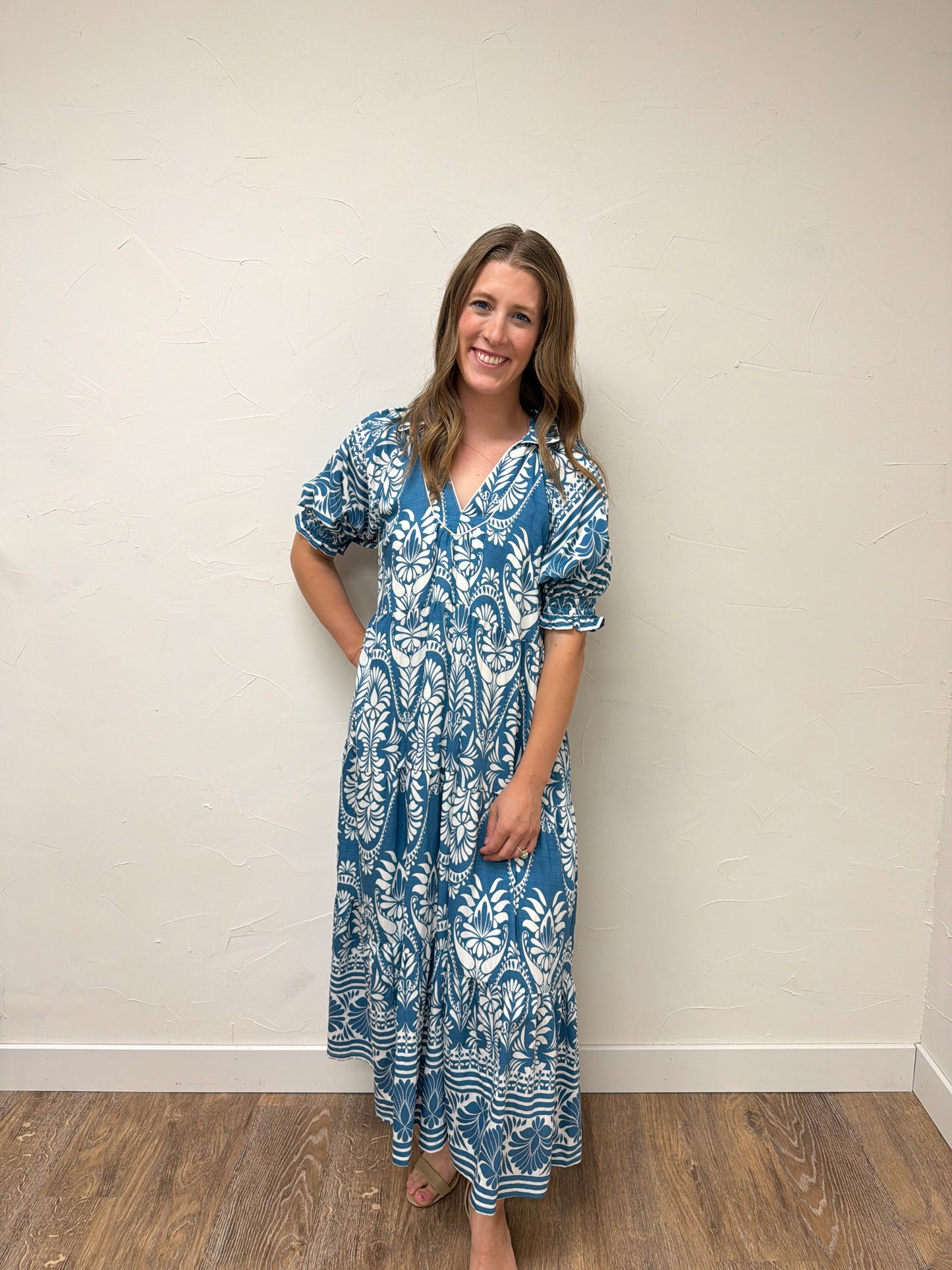 Two Tone Border Print Midi Dress