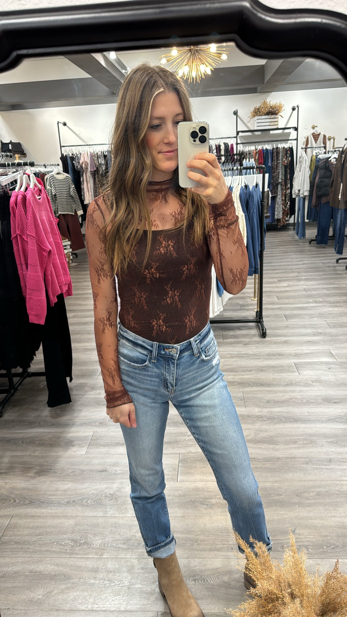 Mesh Lace Mock Neck Top - Three:Twelve Boutique