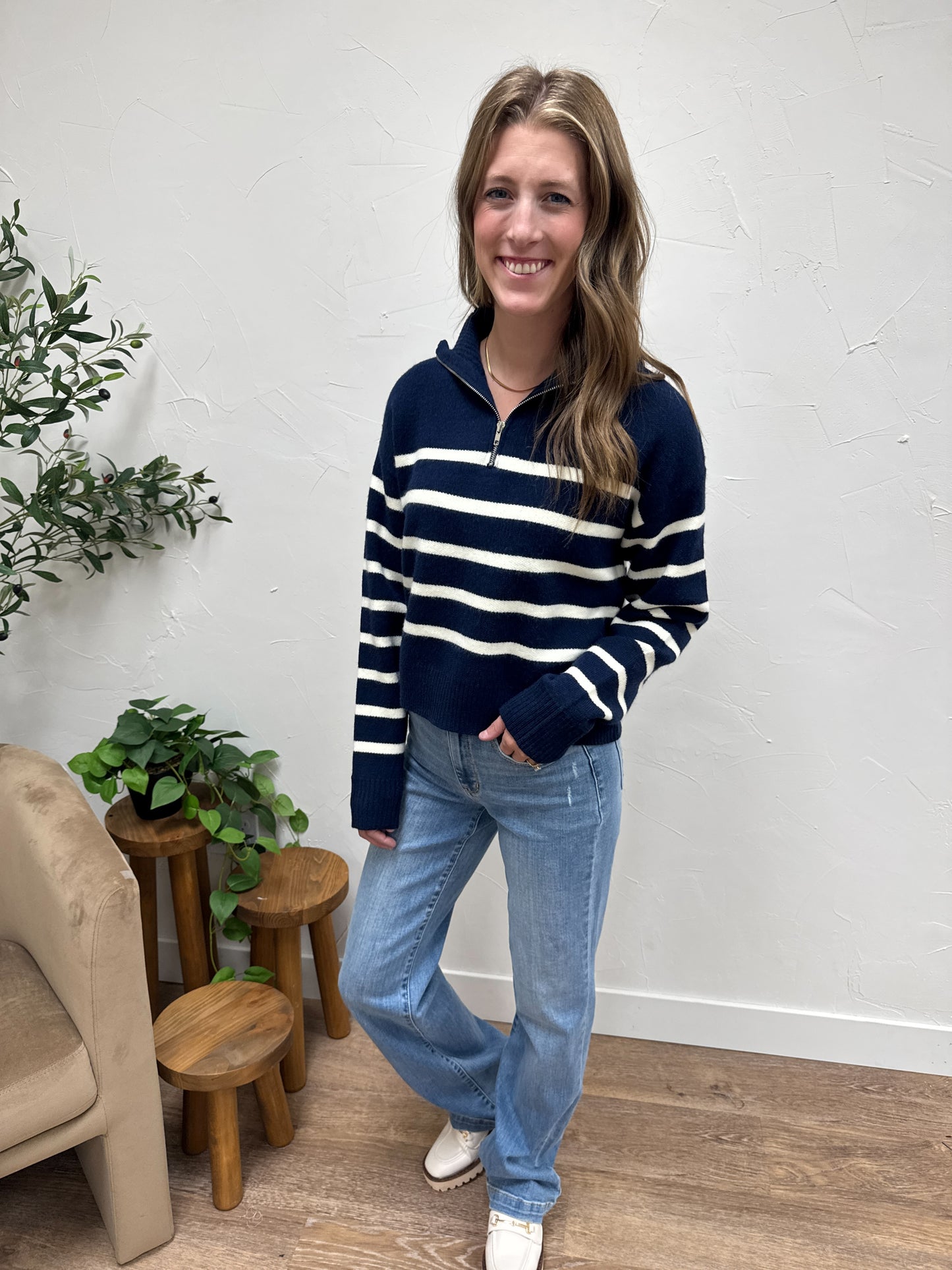 Quarter Zip Striped Top