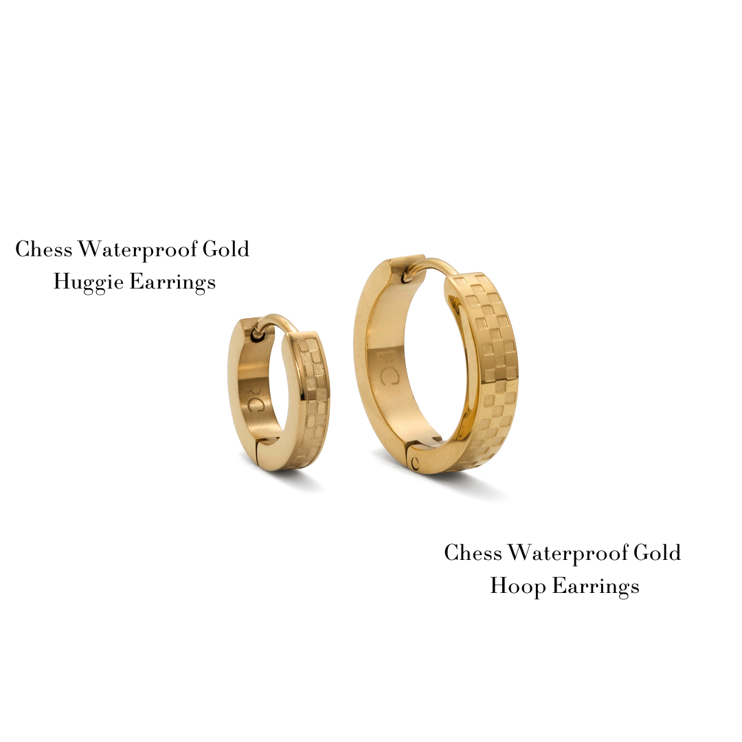 Chess Waterproof Gold Huggie Earrings