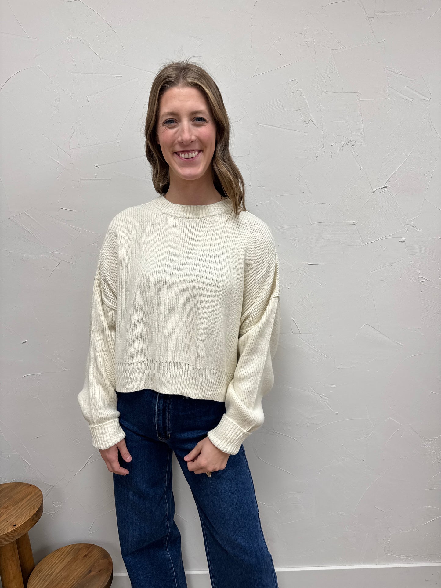 Ribbed Knit Oversized Cropped Sweater