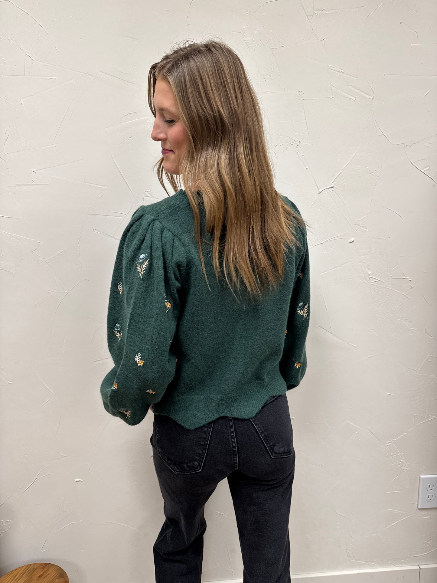 Embroidered Scallop Detail Sweater