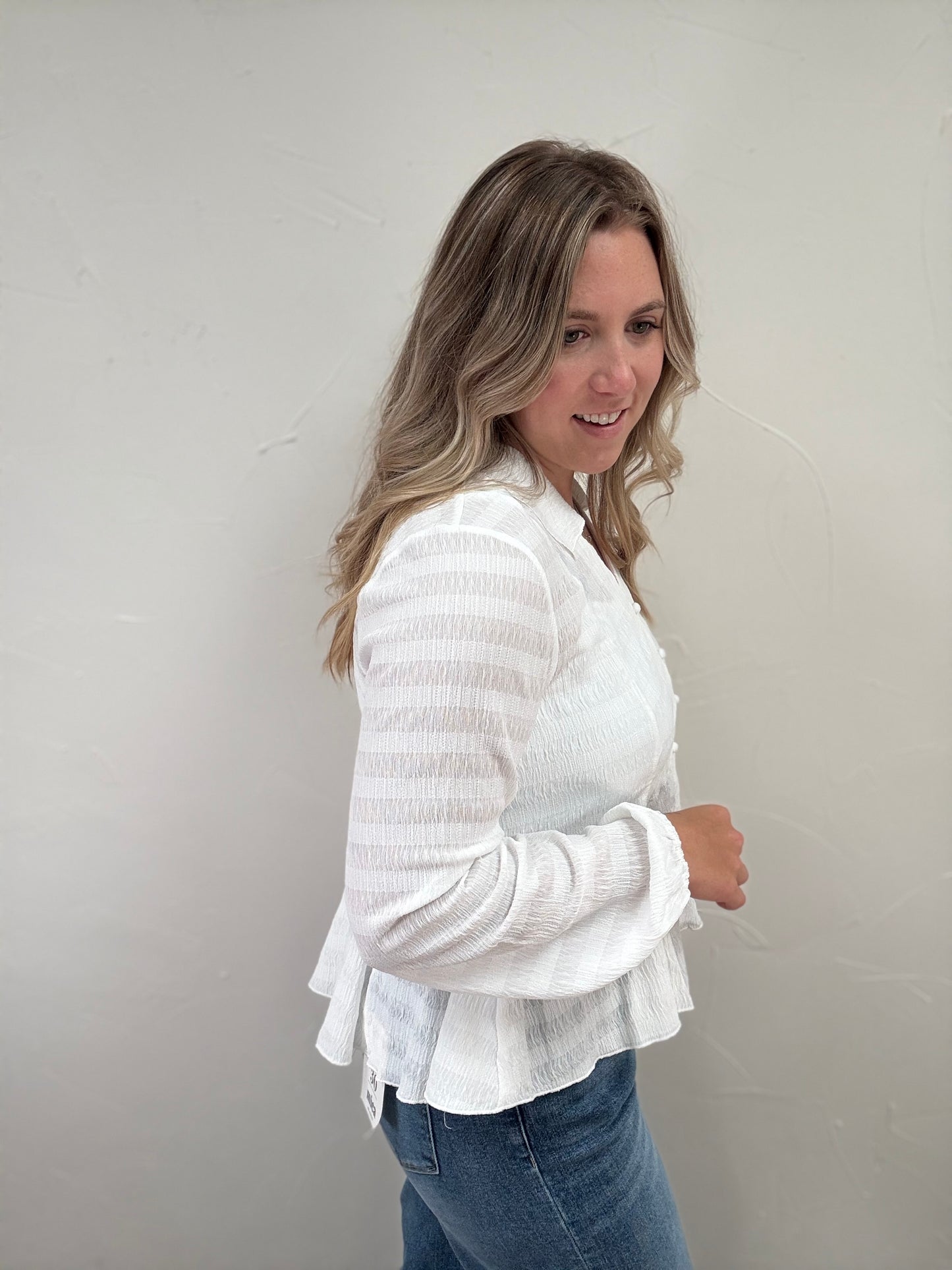 Flowy Button Down Texture Knit Blouse
