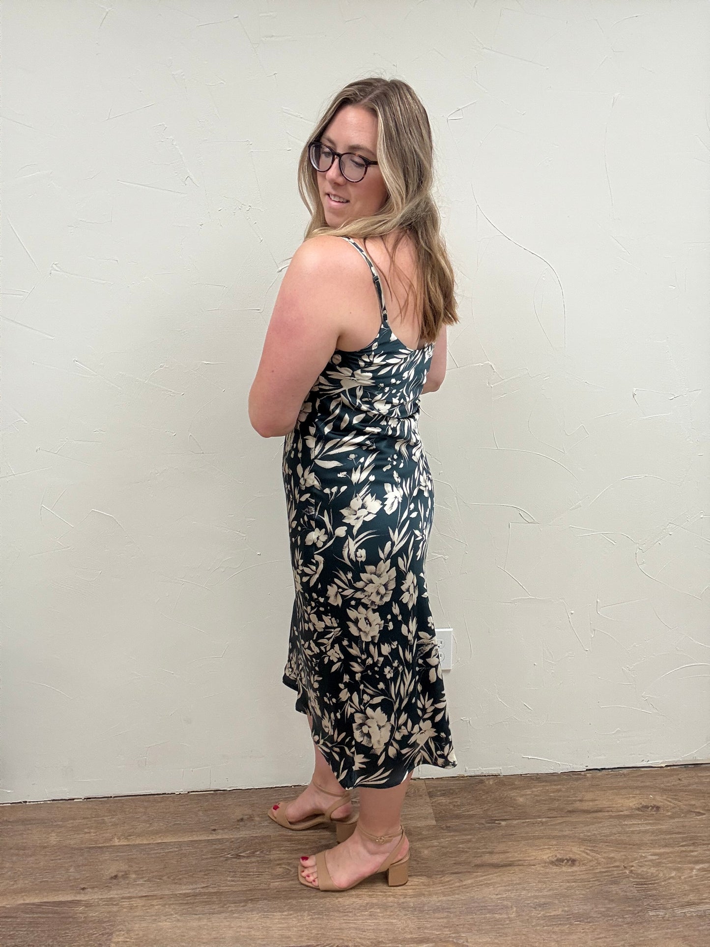 Floral Cowl Neck Midi Dress