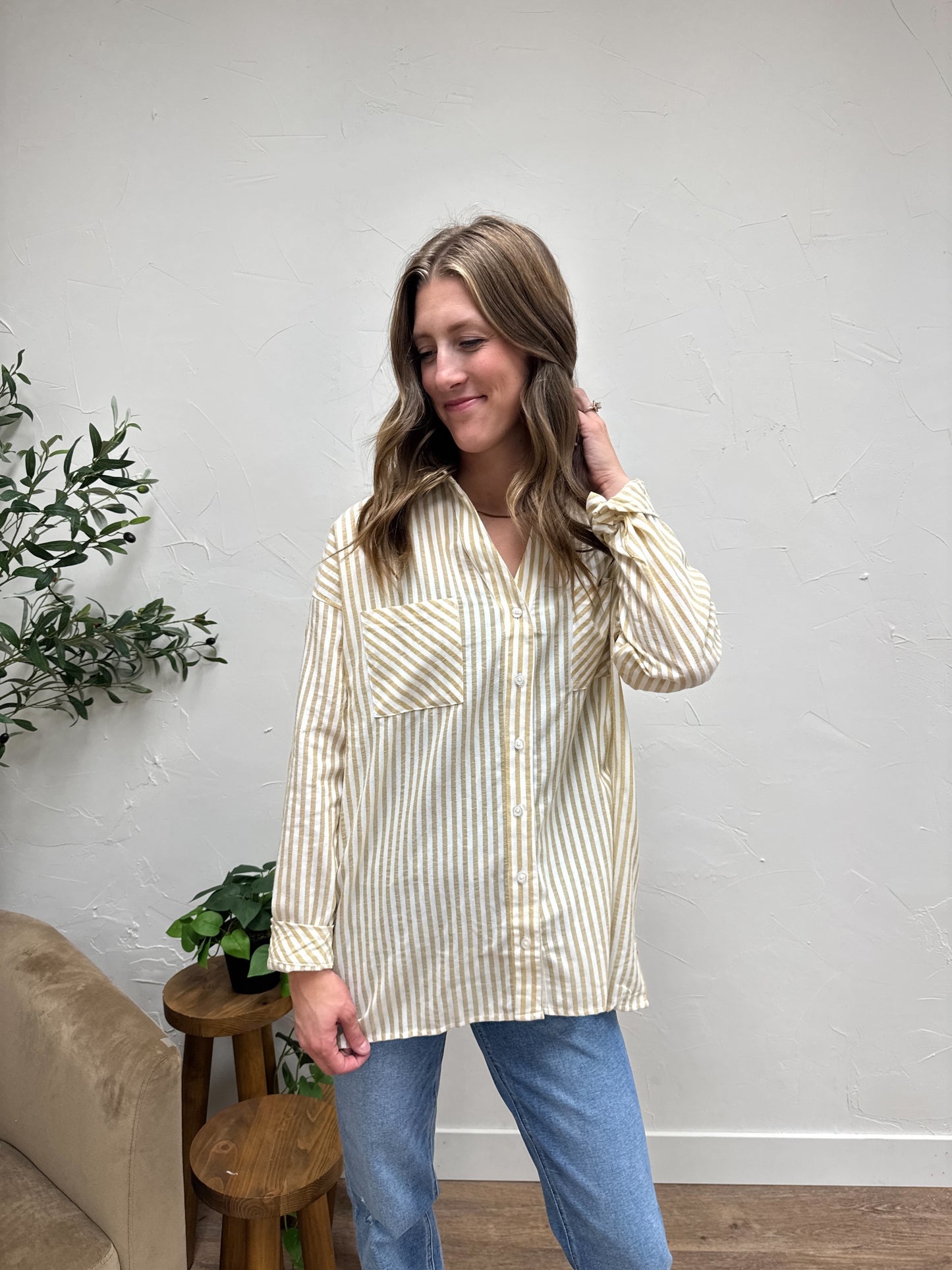 Striped Pattern Button Down Shirt
