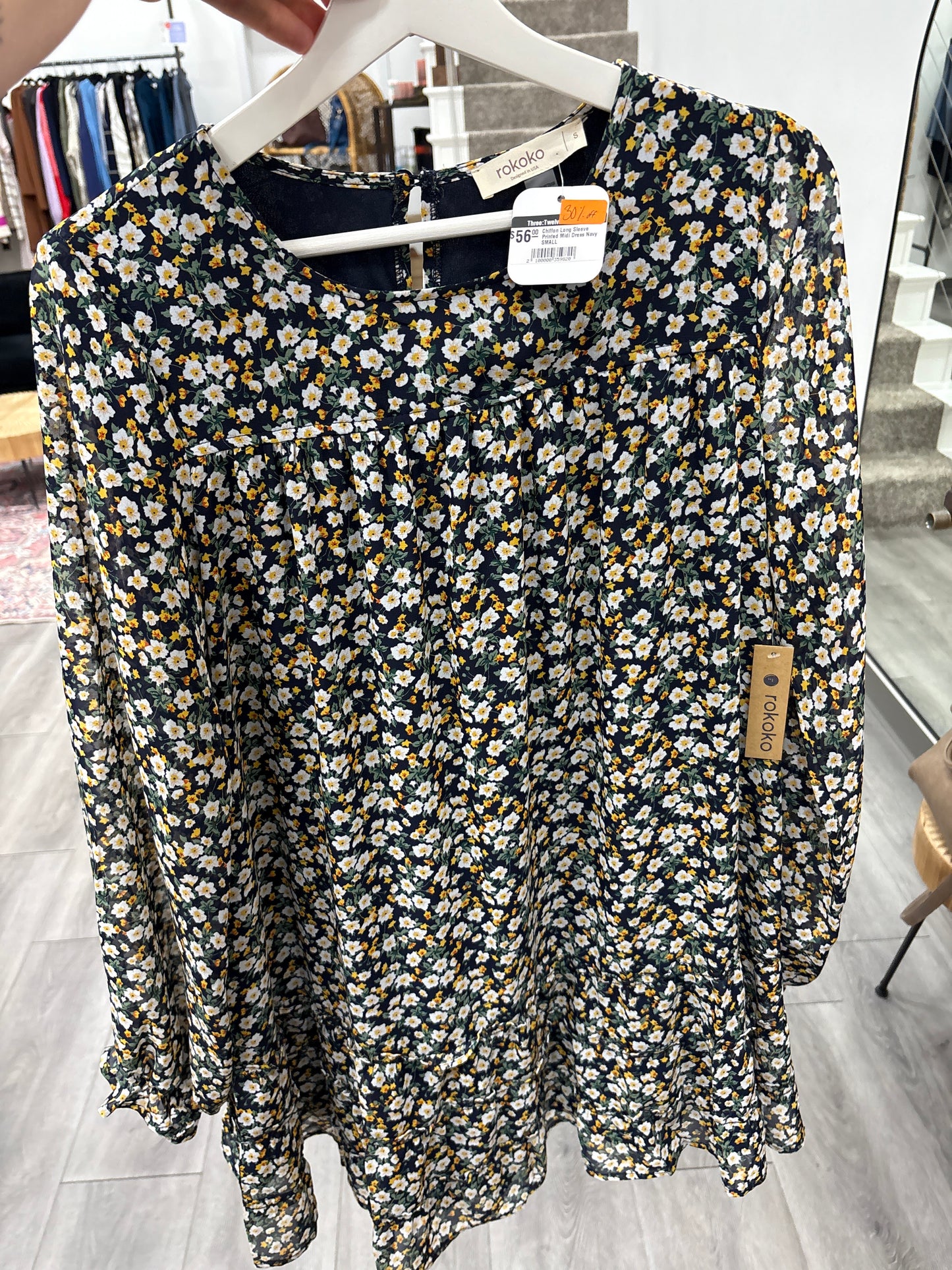Chiffon Long Sleeve Printed Midi Dress