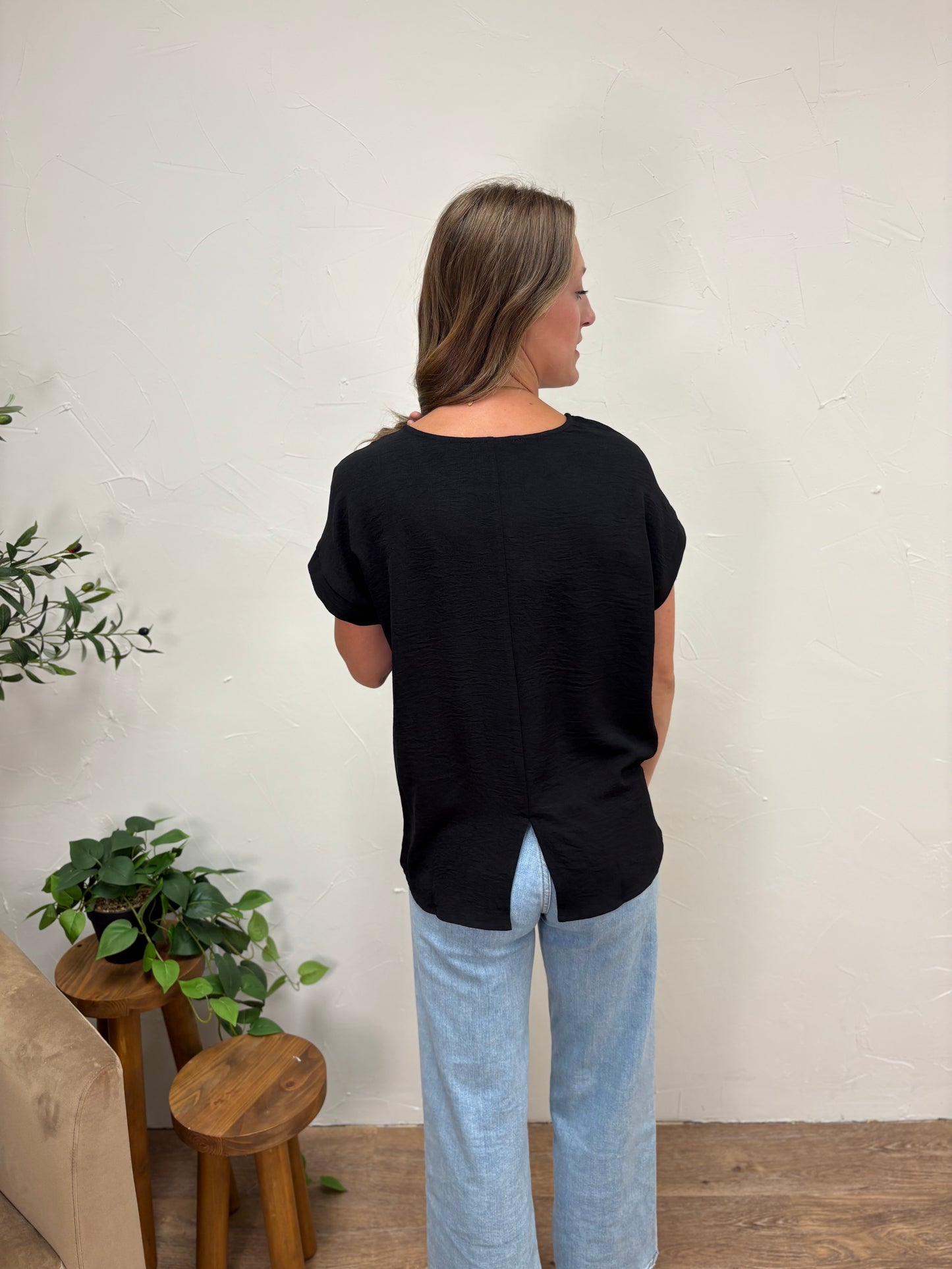 Wide Crew Neck Smocked Band Blouse
