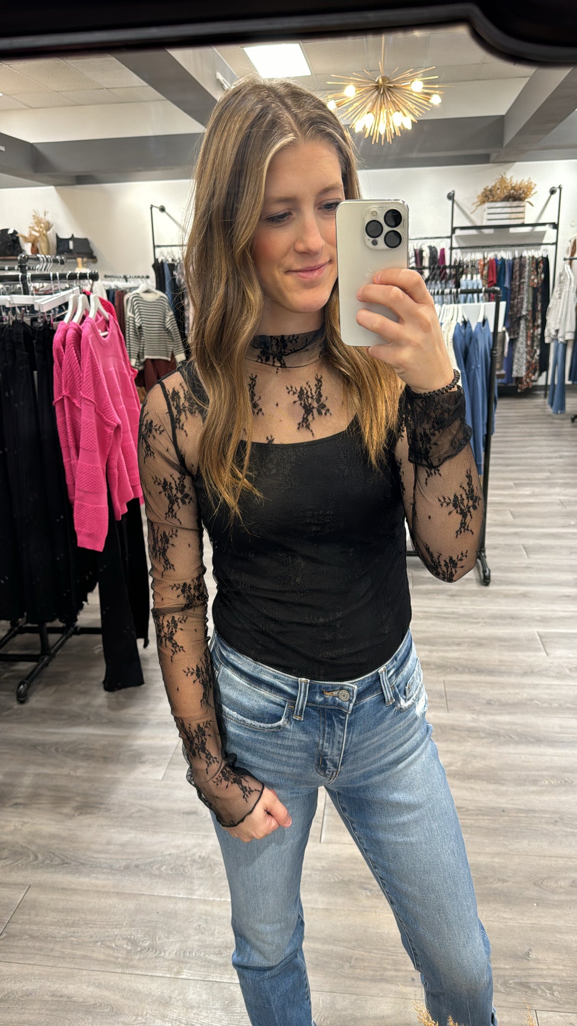 Mesh Lace Mock Neck Top - Three:Twelve Boutique