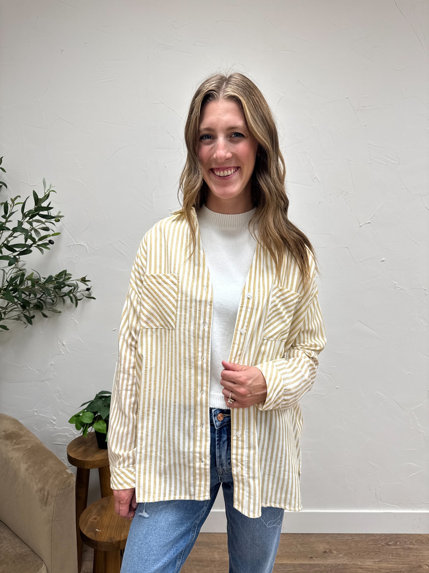 Striped Pattern Button Down Shirt