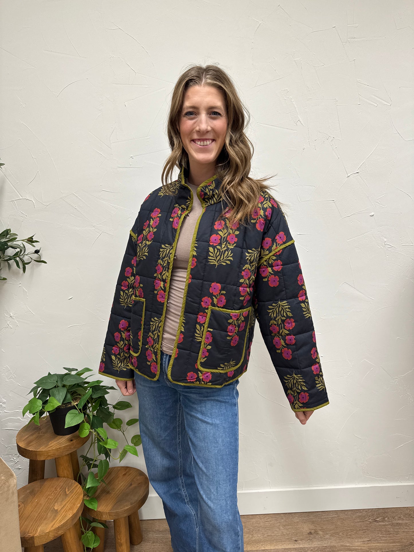 Dark Floral Quilted Jacket