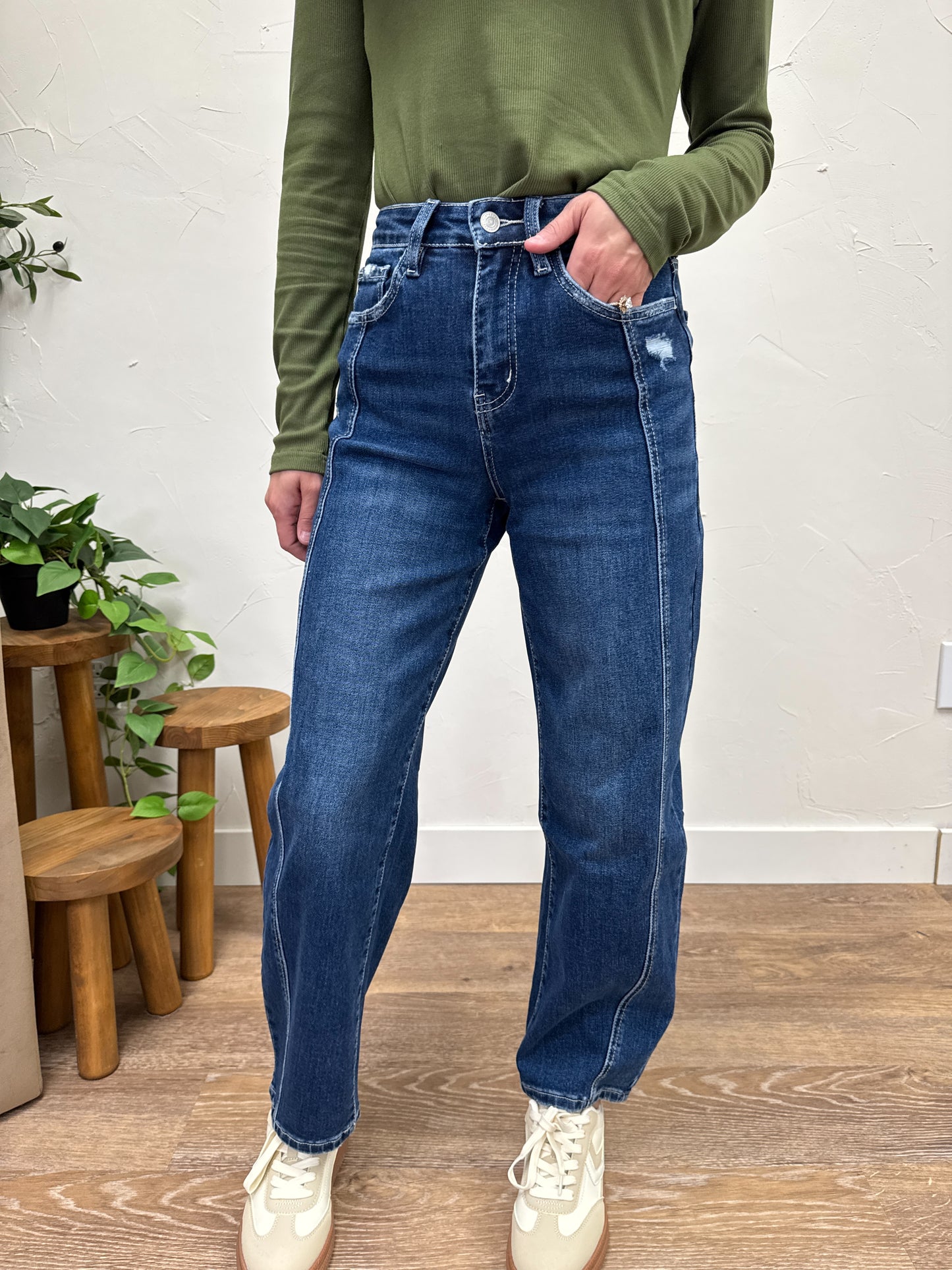 High Rise Barrel Vervet Denim