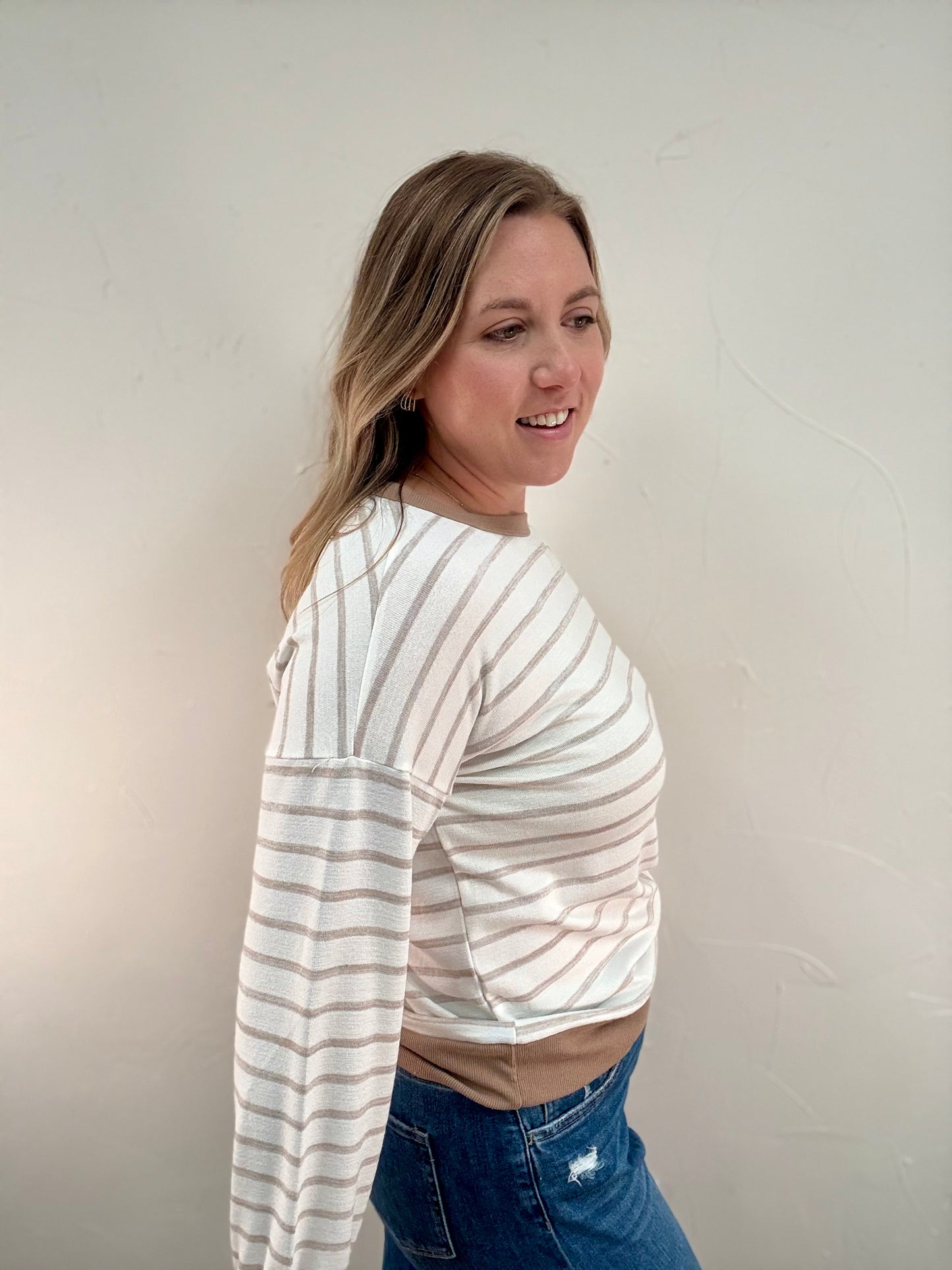Color Trimmed Striped Pullover Top