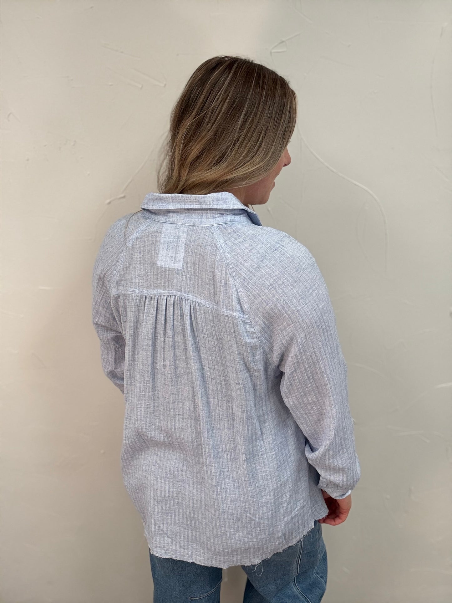 Raglan Button Down Striped Top
