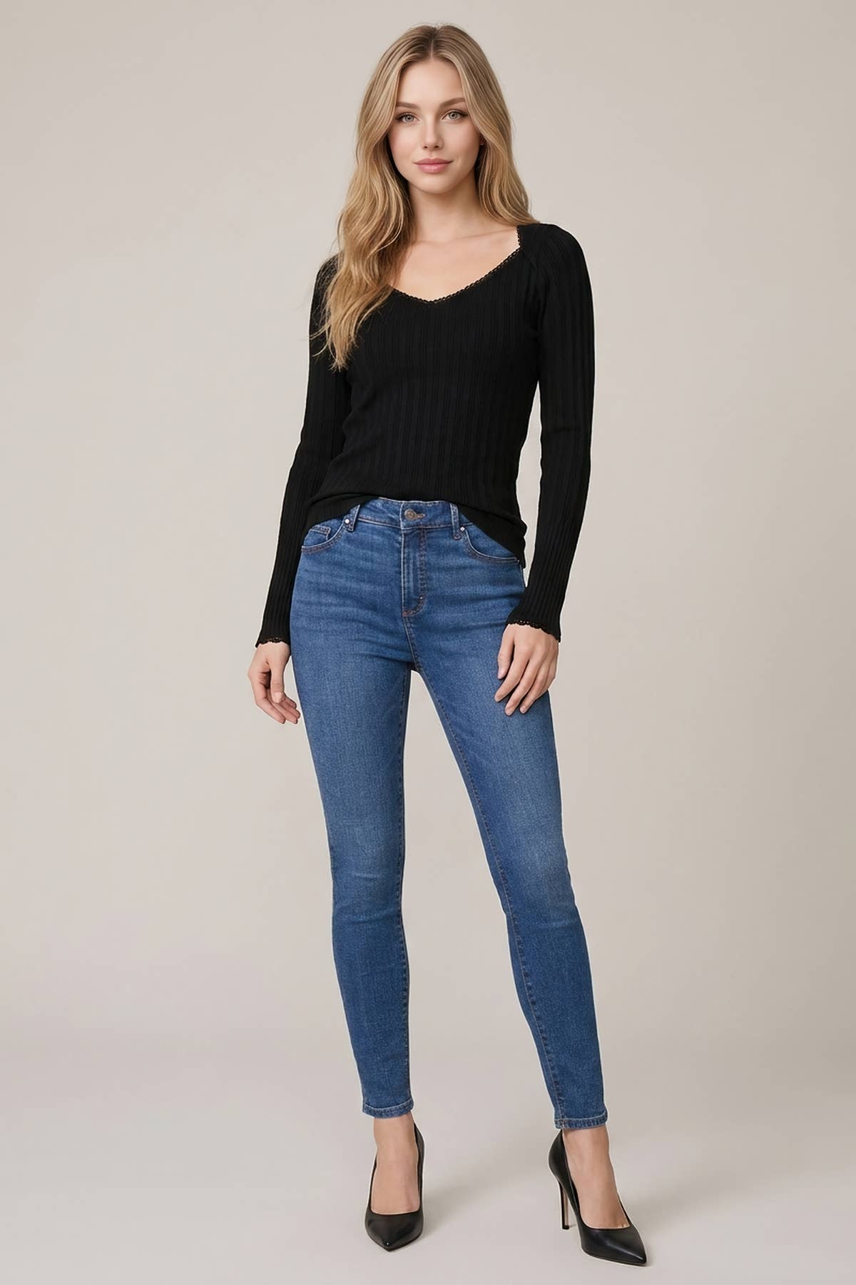 TEXTURED RIB LACE DETAIL SIDE RUCHED SIDE TOP