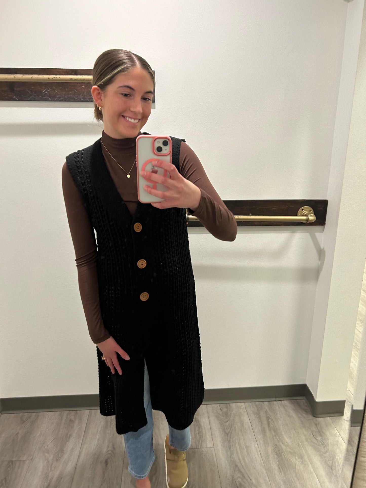 Crochet Button Down Midi Vest - Three:Twelve Boutique