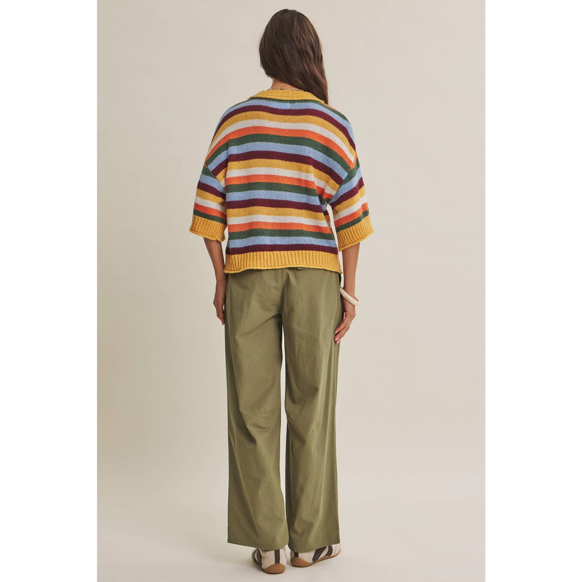 STRIPE BUTTON-DOWN SWEATER CARDIGAN