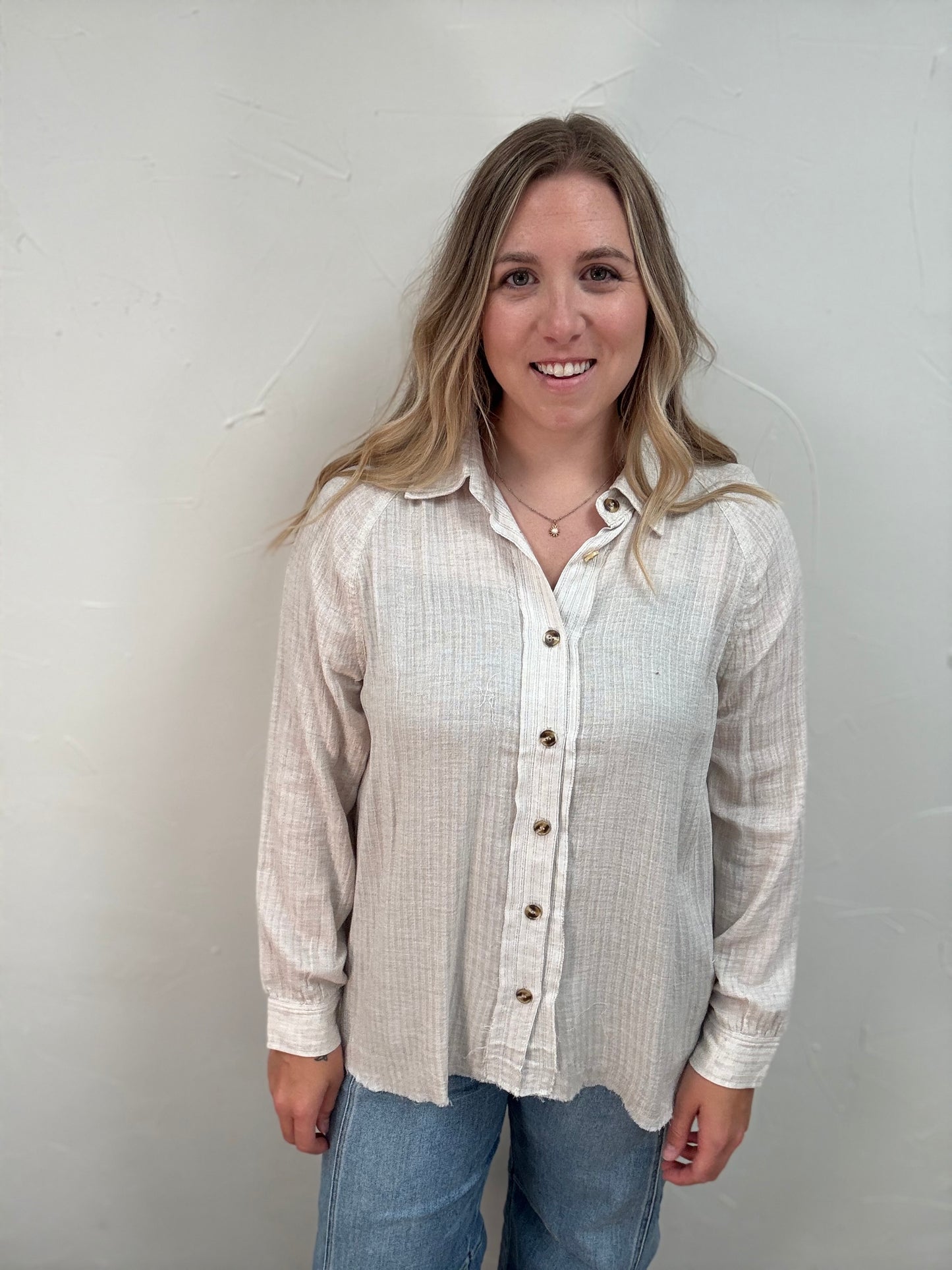 Raglan Button Down Striped Top