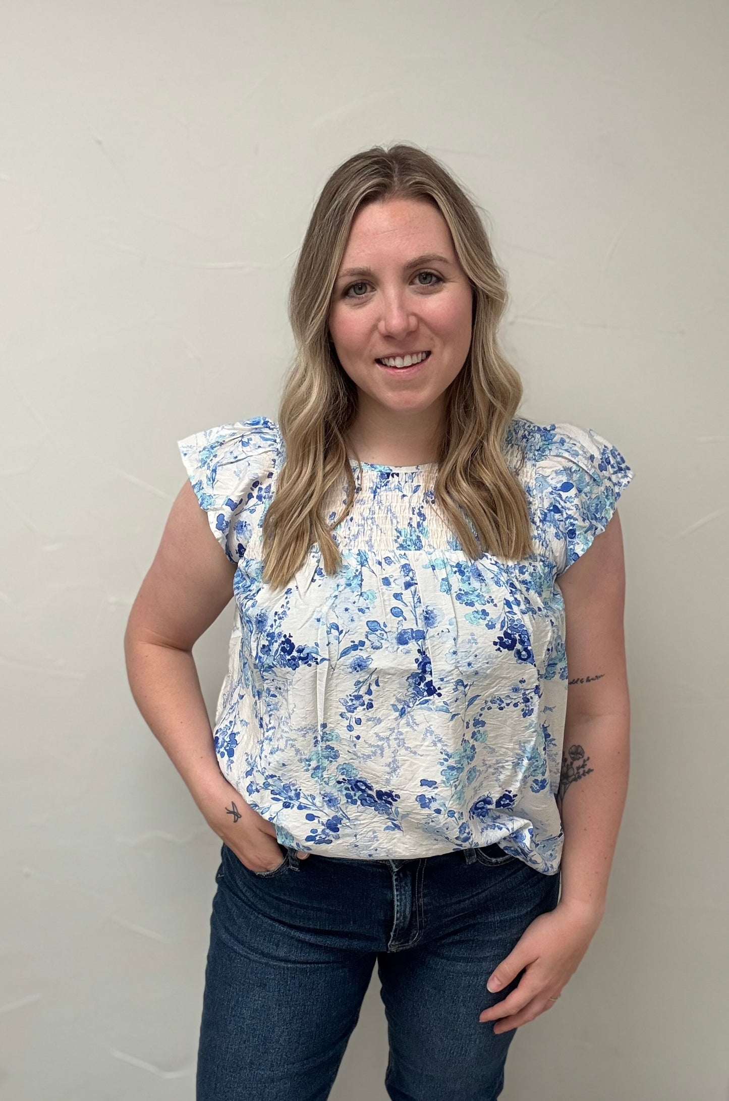 Flutter Sleeve Smocked Chest Top