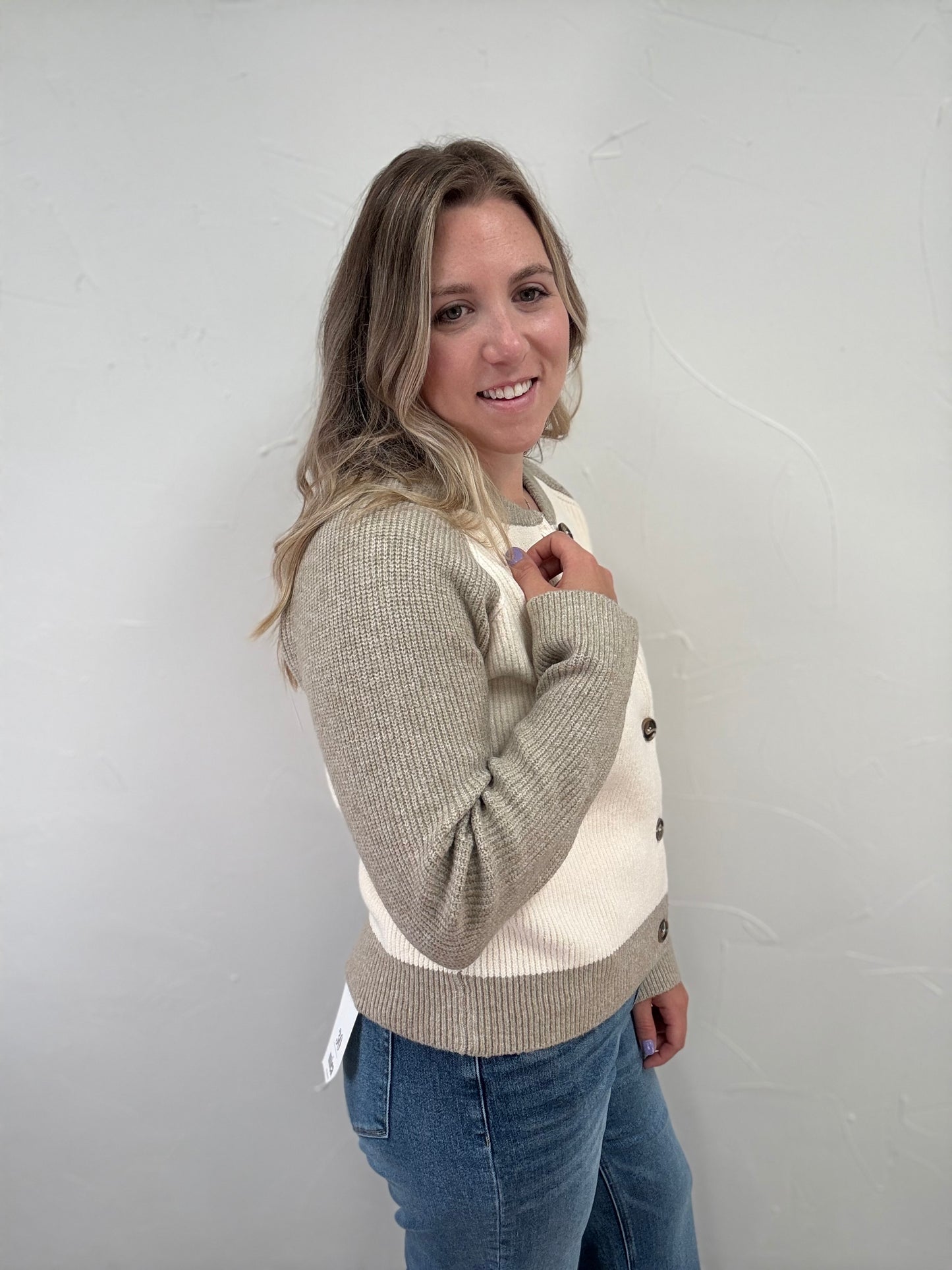 Color Block Knit Varsity Sweater