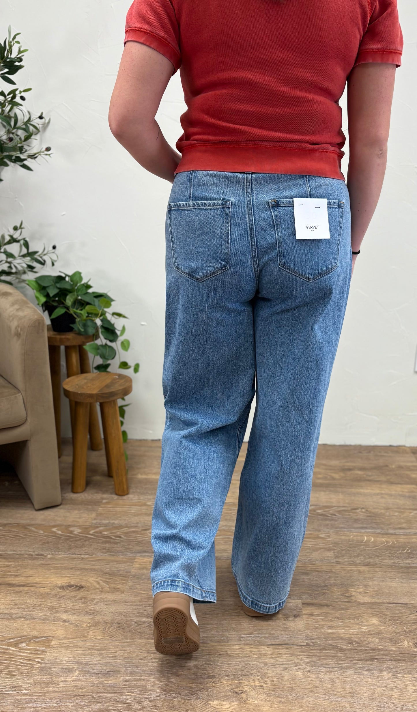 HIGH RISE PLEATED DRAWSTRING WIDE LEG JEANS