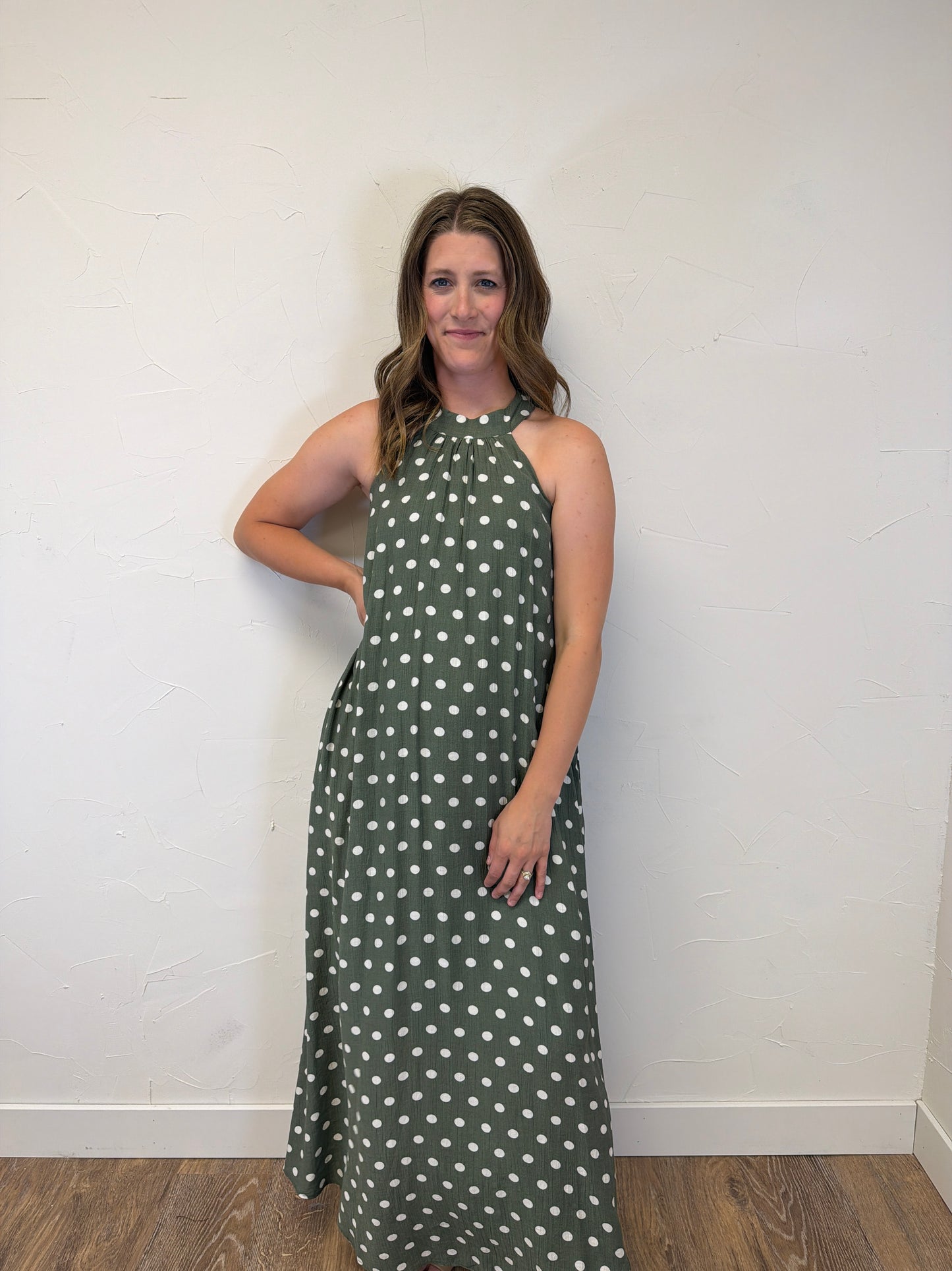 Polka Dot Print Halter Maxi Dress