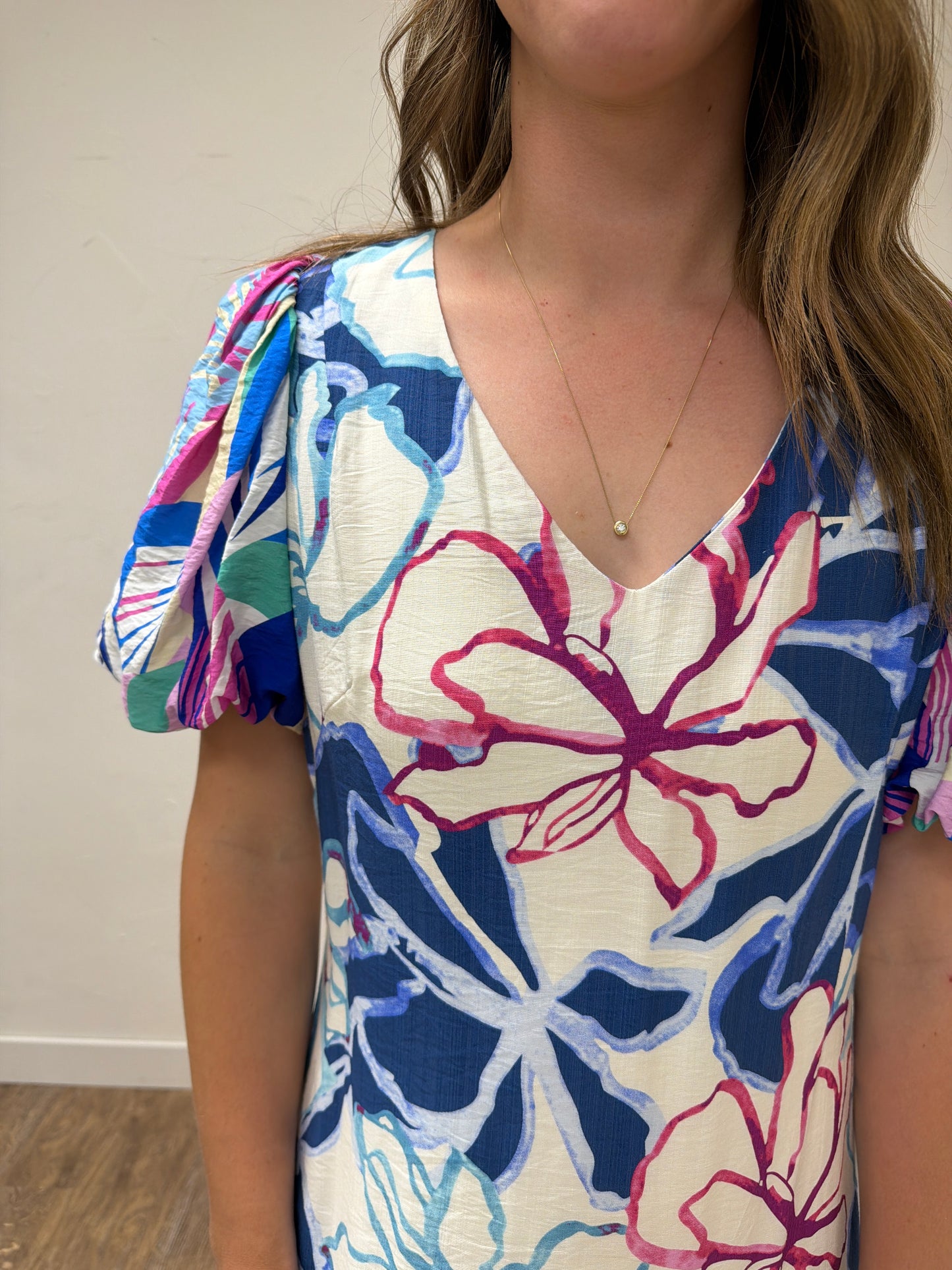 Tropical Floral Puff Sleeve Maxi Dress