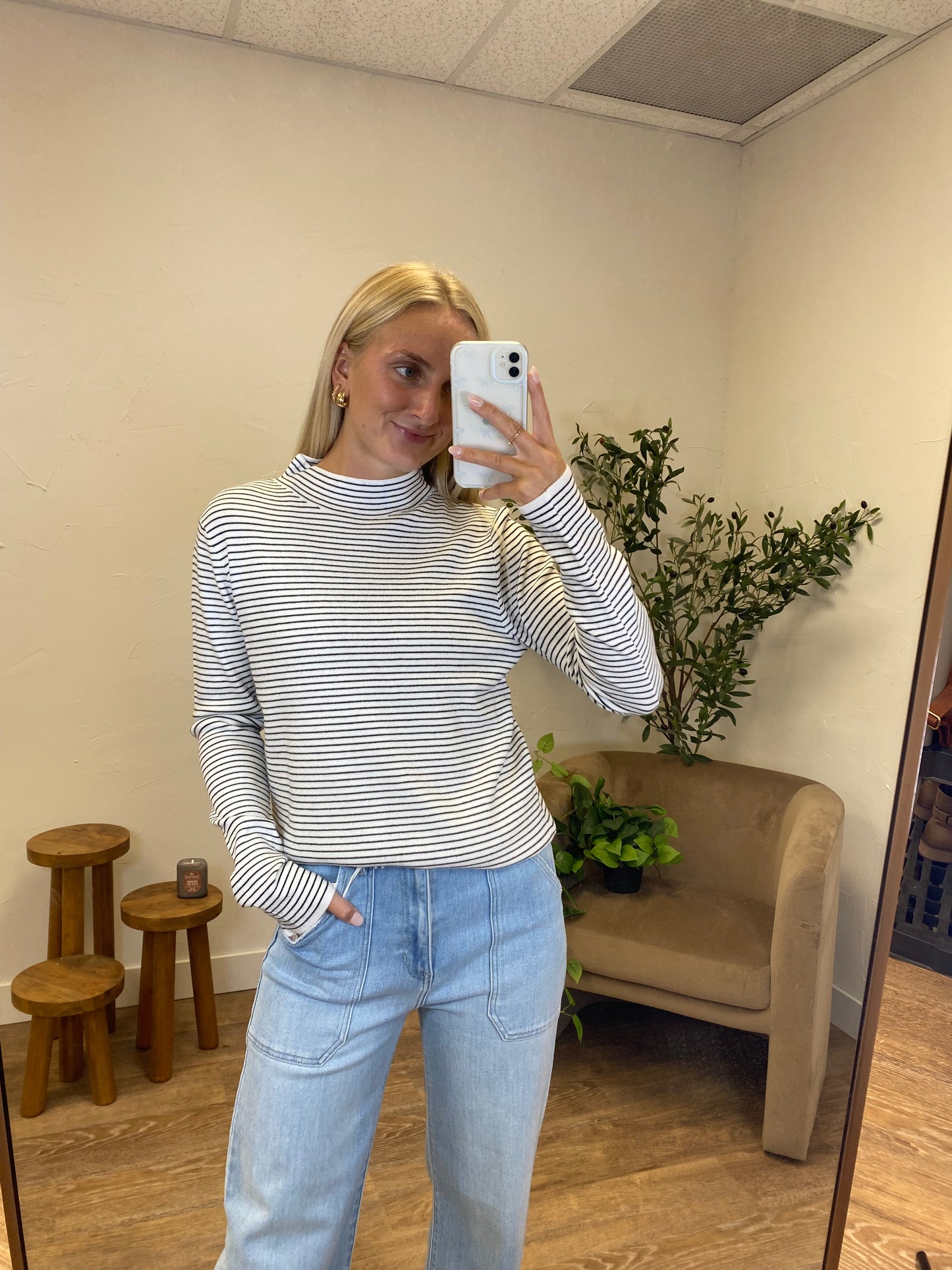 Pinstripe Mock Pullover Sweater