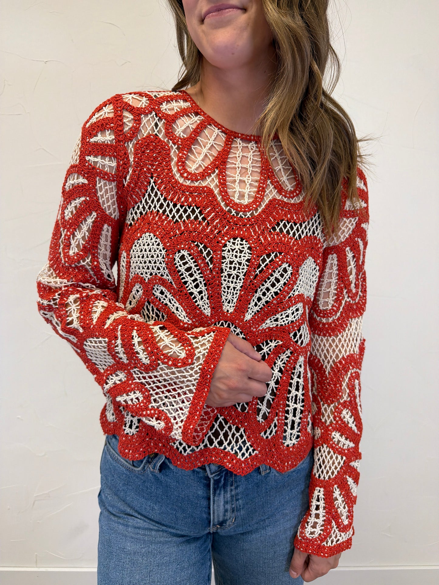 Crochet floral design sweater