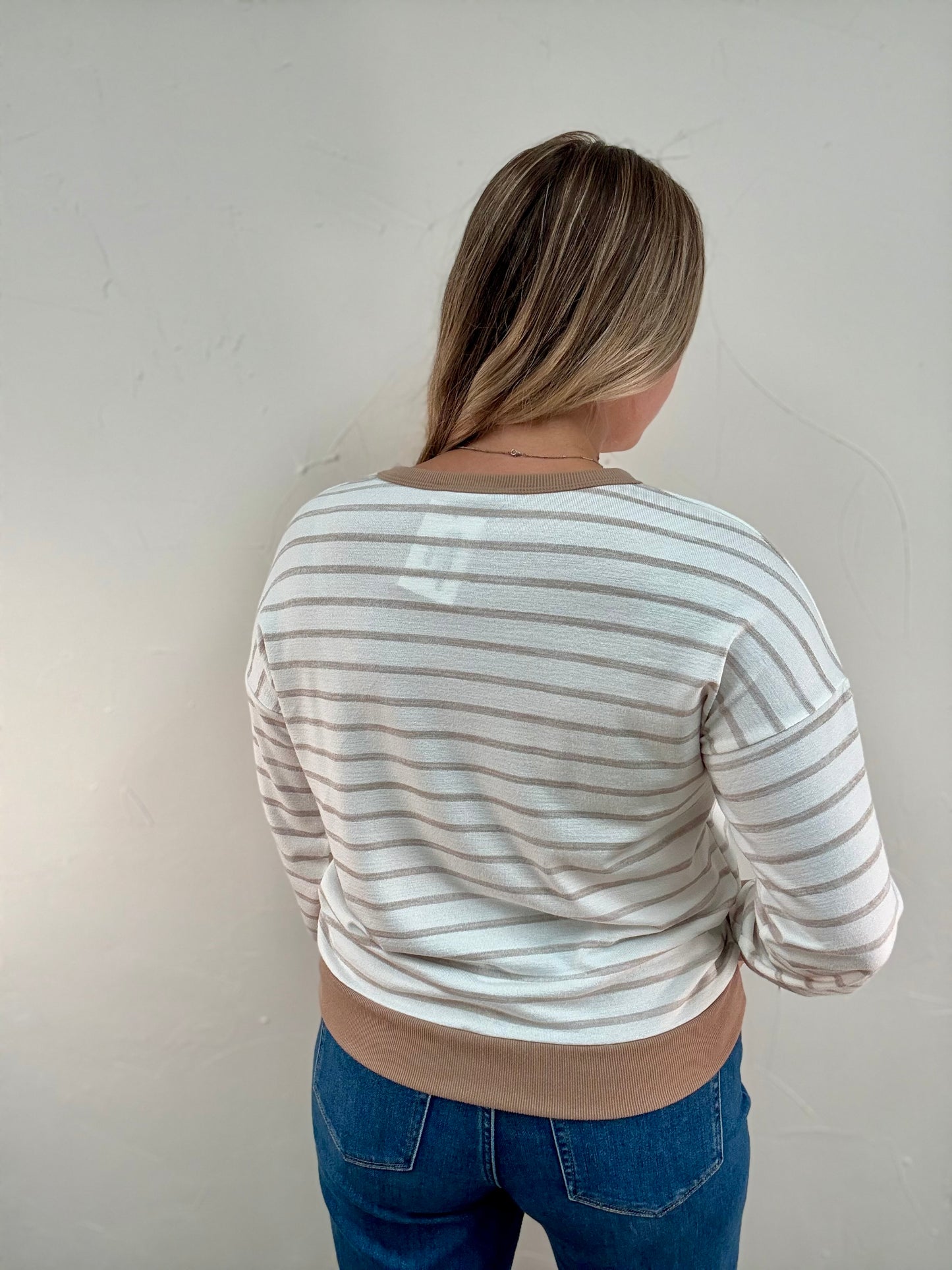 Color Trimmed Striped Pullover Top