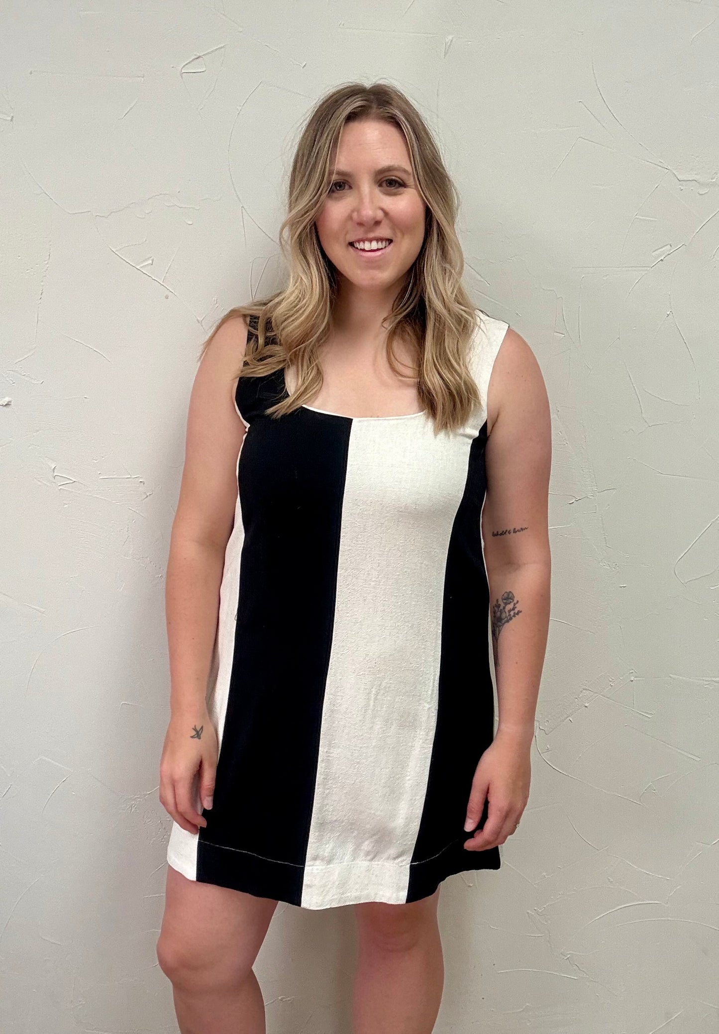 Wide Stripe Linen Mini Dress