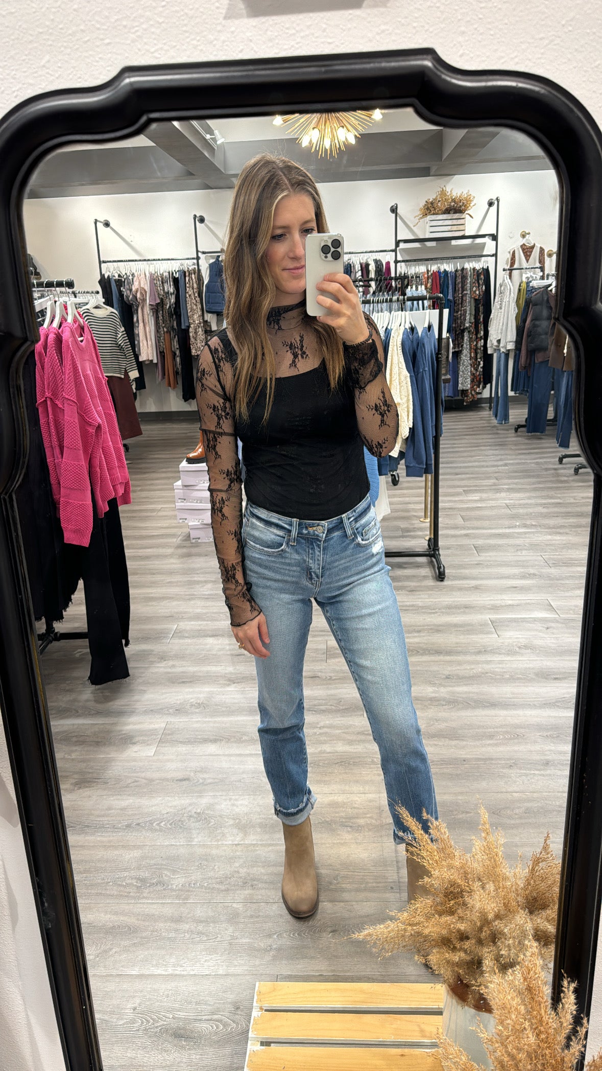Mesh Lace Mock Neck Top - Three:Twelve Boutique